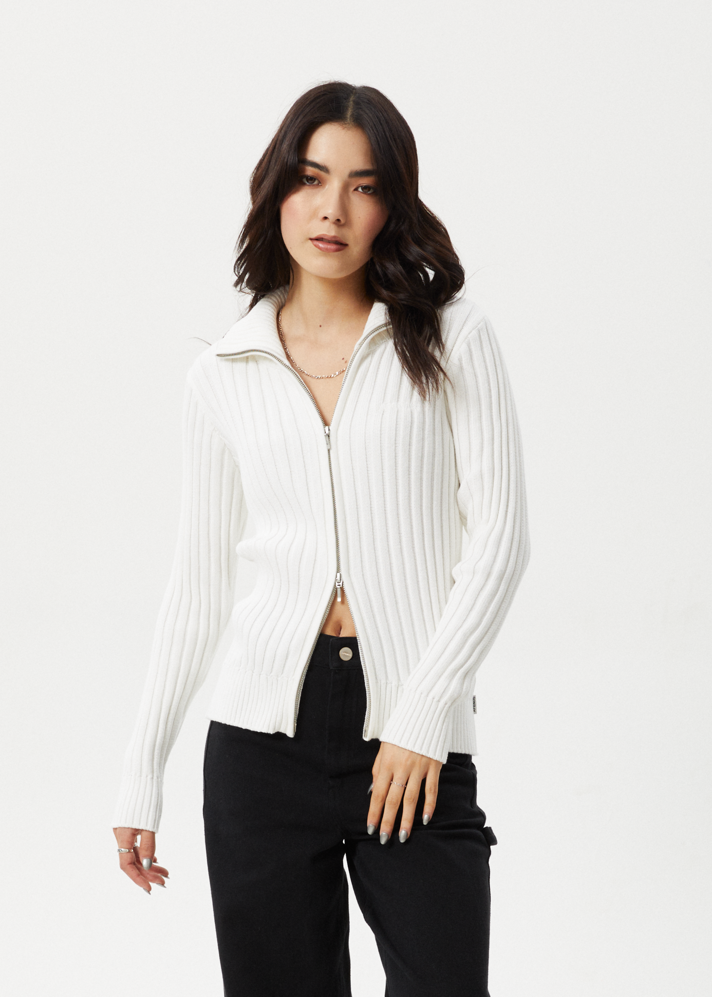 AFENDS Womens Vision Knit Zip Through Cardigan White
