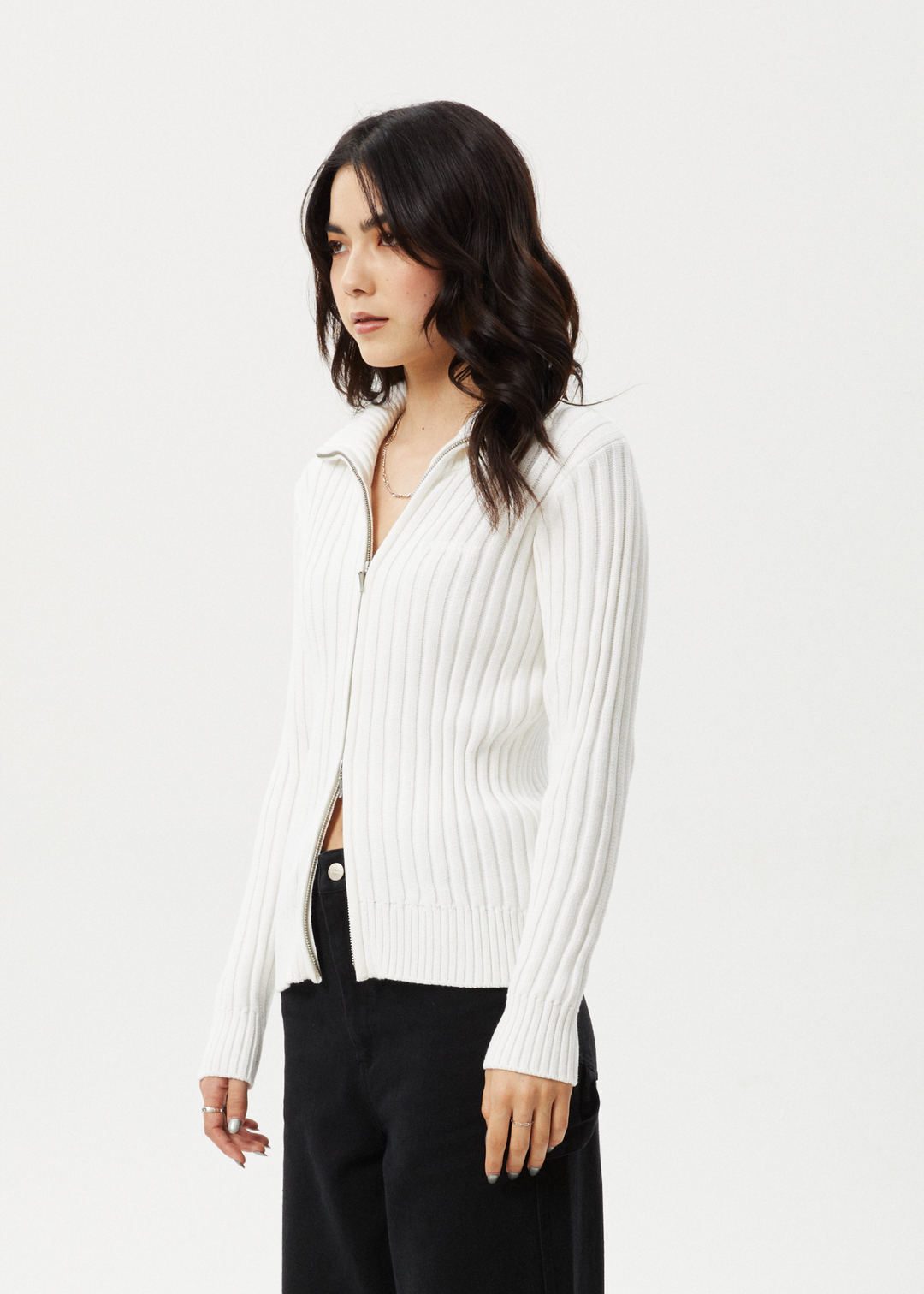 AFENDS Womens Vision - Knit Zip Through Cardigan - White 