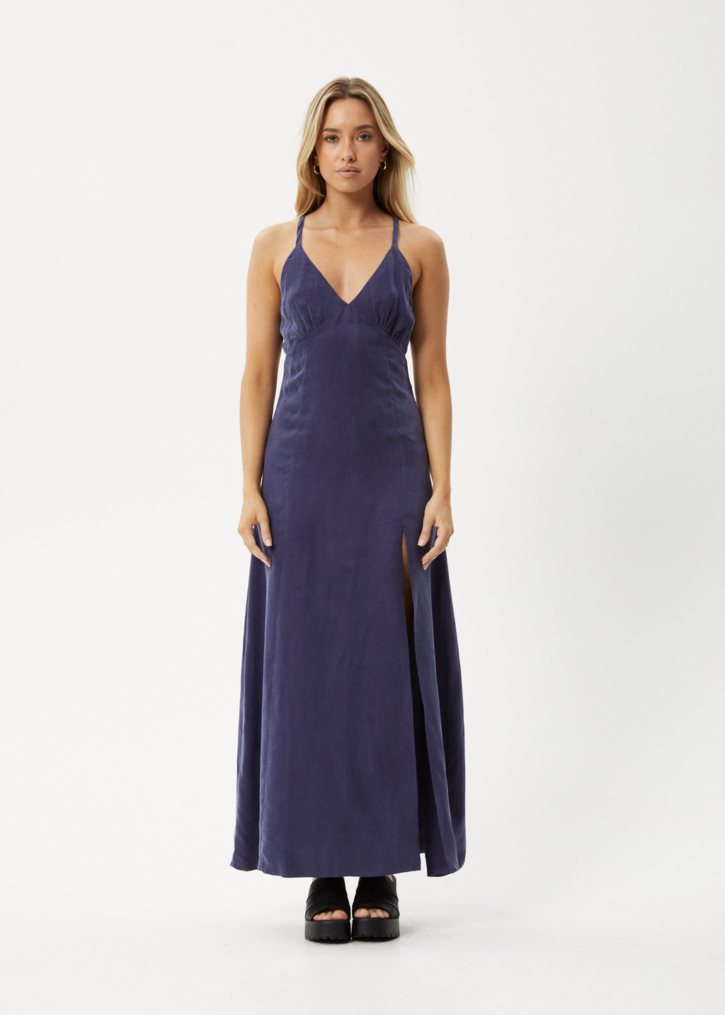 AFENDS Womens Grace - Cupro Maxi Dress - Navy 