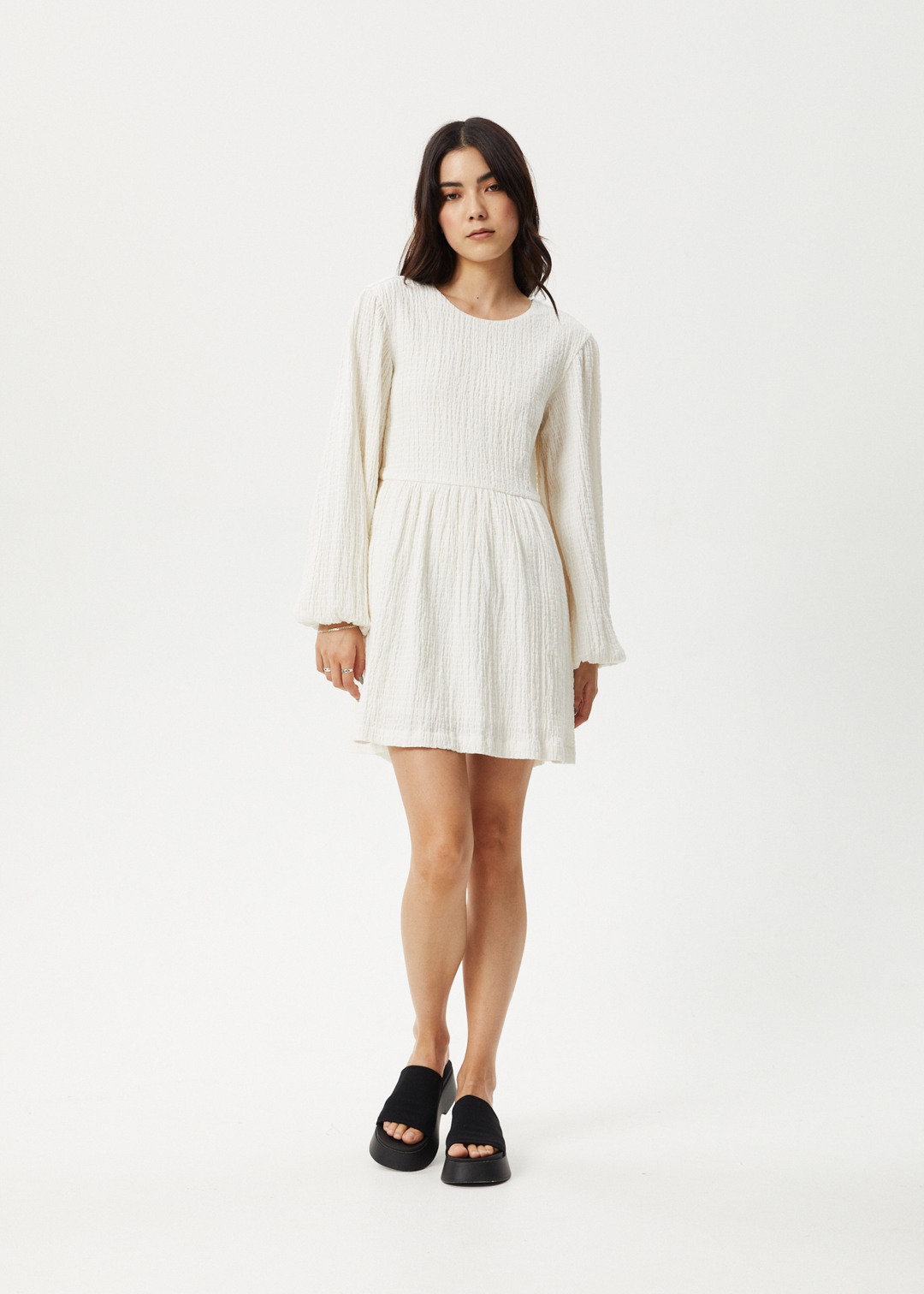 AFENDS Womens Focus - Seersucker Mini Dress - White 