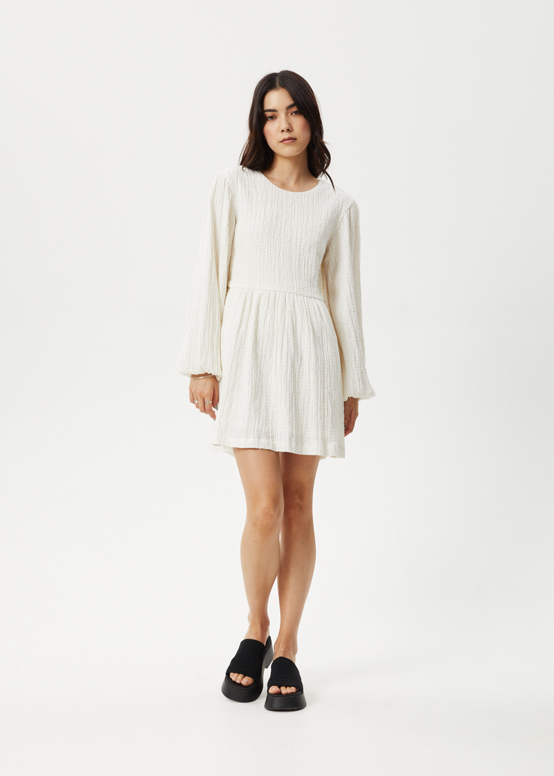 Afends Womens Focus - Seersucker Mini Dress - White