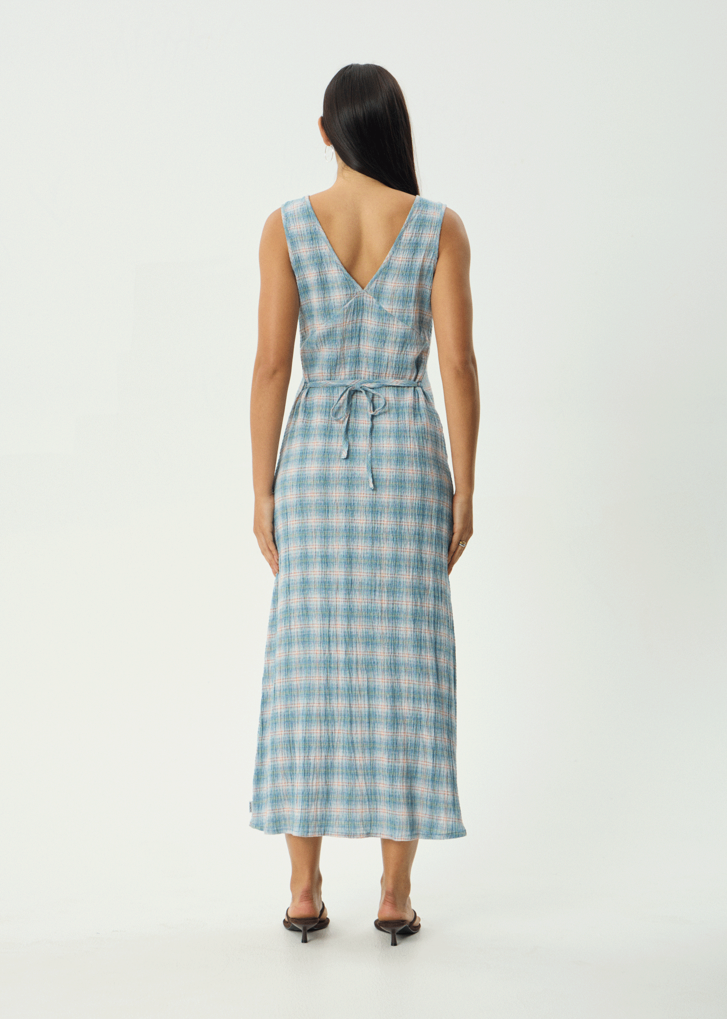 afends seersucker check maxi dress AFENDS Womens Position - Seersucker Maxi Dress - Green Check