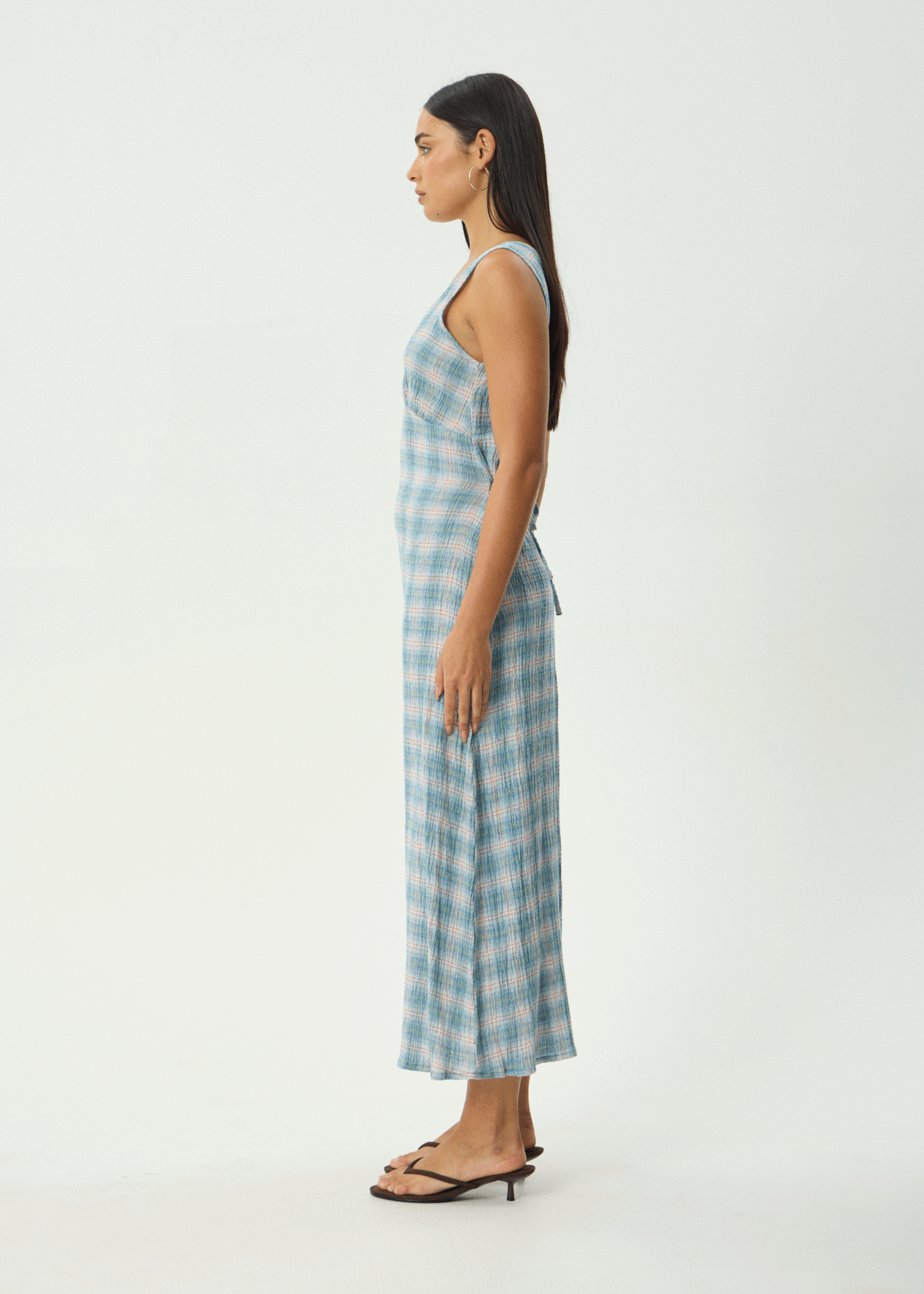 AFENDS Womens Position - Seersucker Maxi Dress - Lake Check