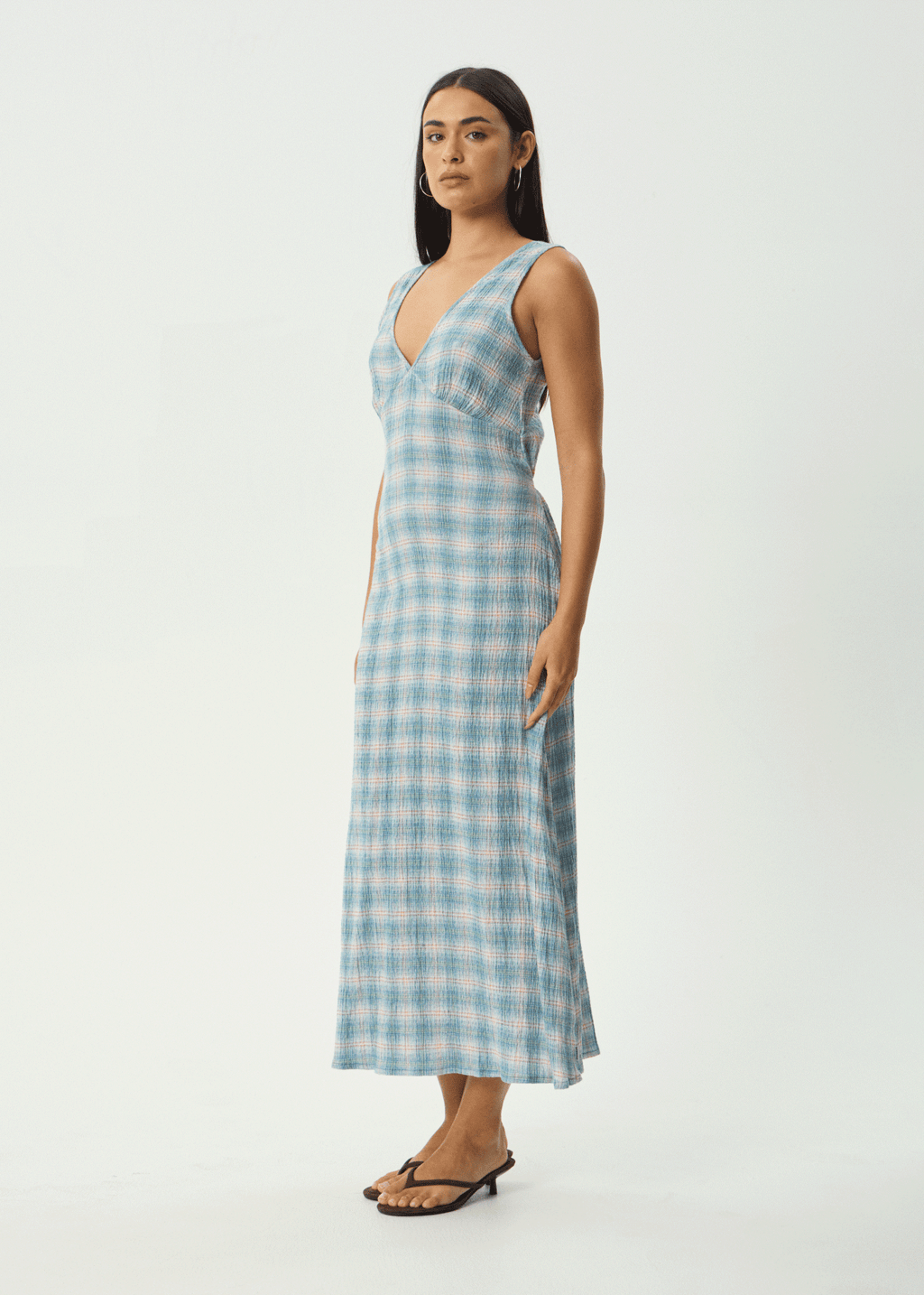 AFENDS Womens Position - Seersucker Maxi Dress - Lake Check