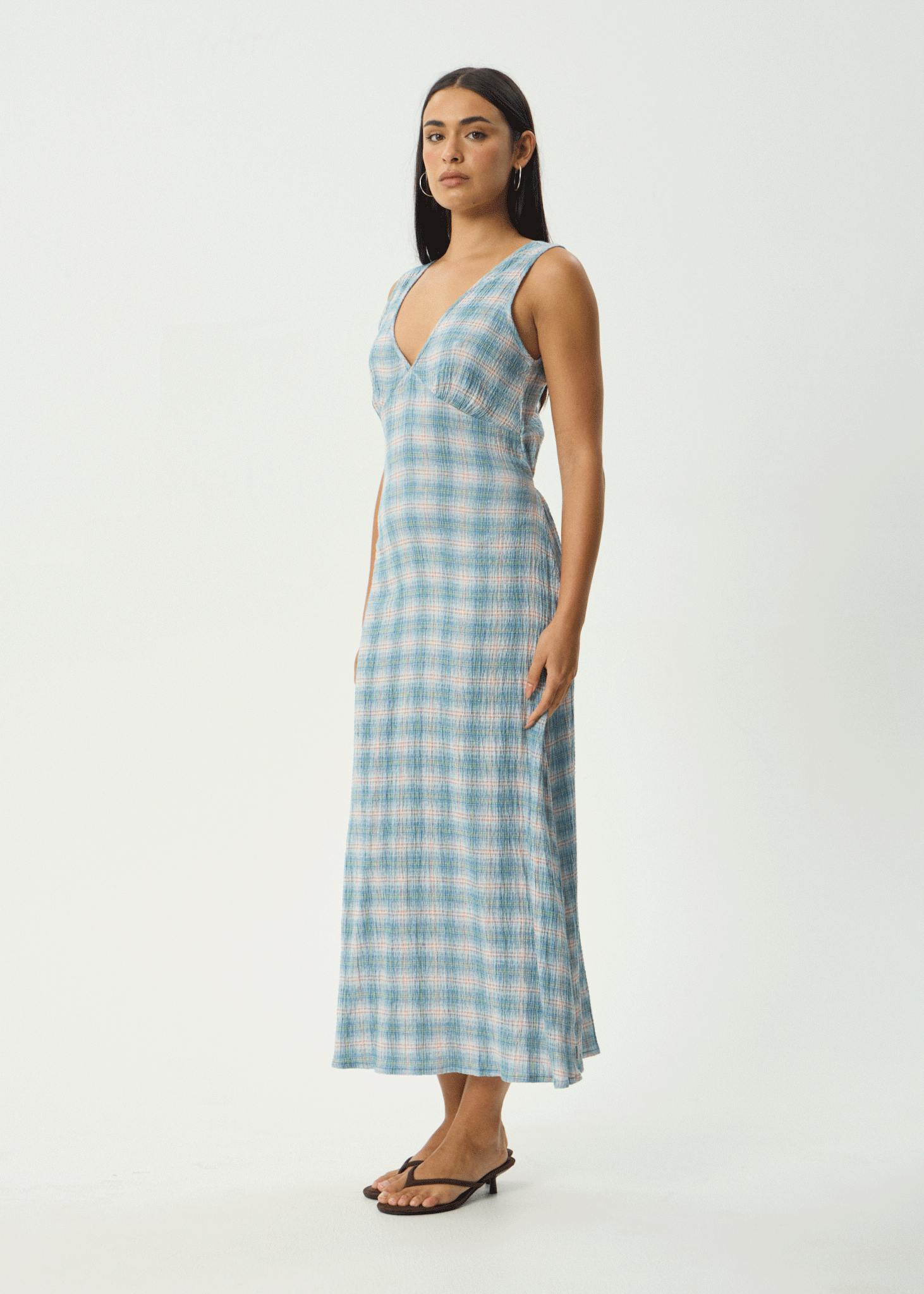AFENDS Womens Position - Seersucker Maxi Dress - Lake Check