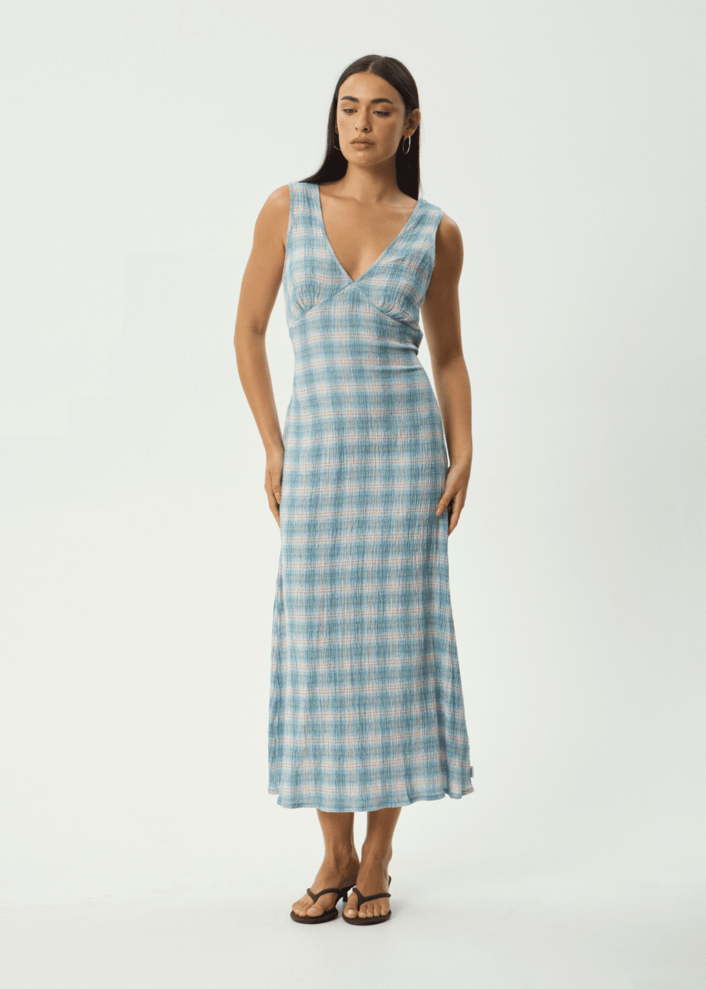AFENDS Womens Position - Seersucker Maxi Dress - Lake Check