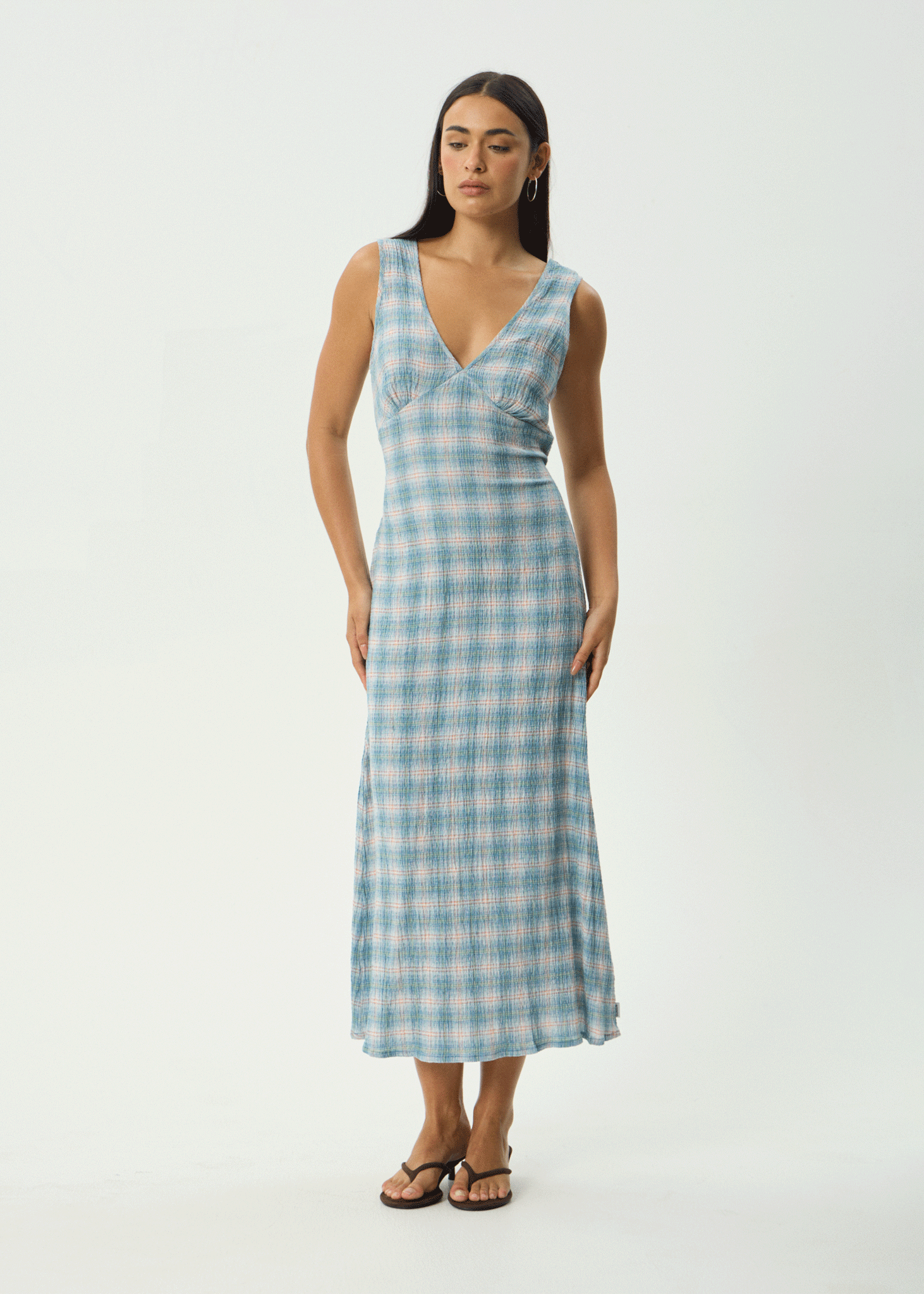 AFENDS Womens Position - Seersucker Maxi Dress - Lake Check