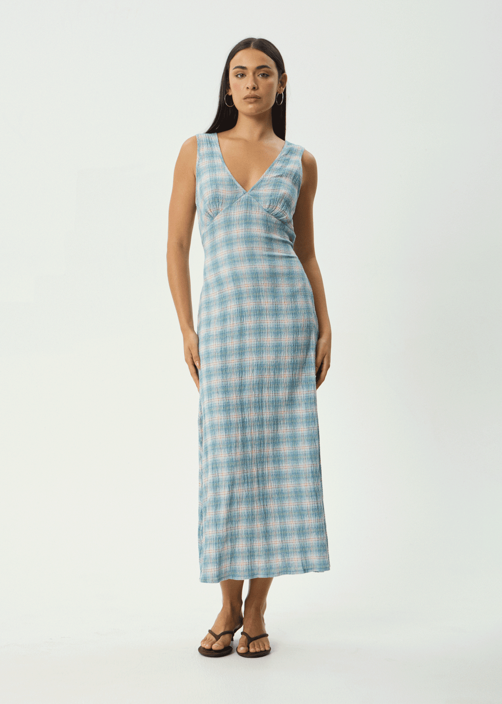 AFENDS Womens Position - Seersucker Maxi Dress - Lake Check