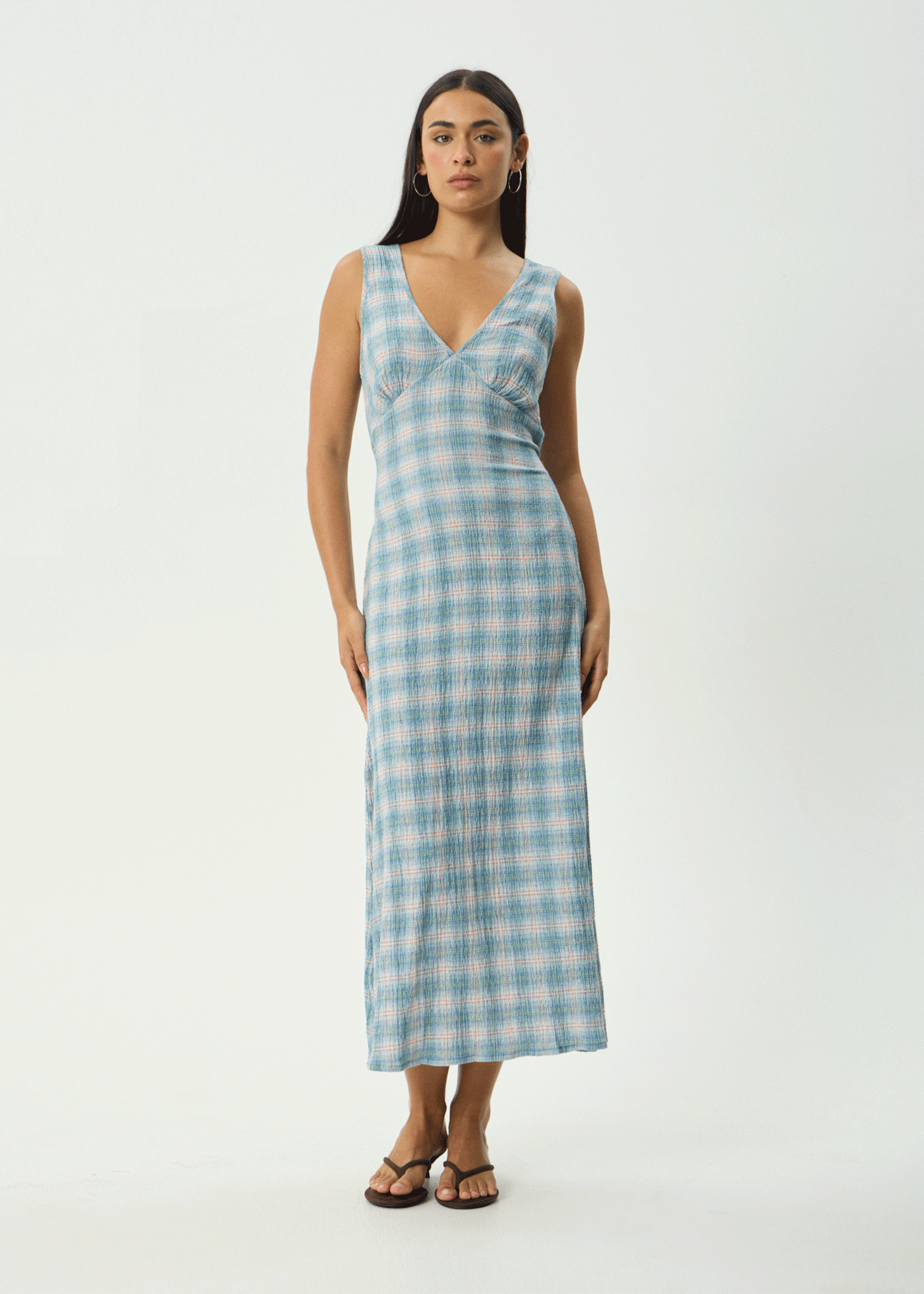 AFENDS Womens Position - Seersucker Maxi Dress - Lake Check