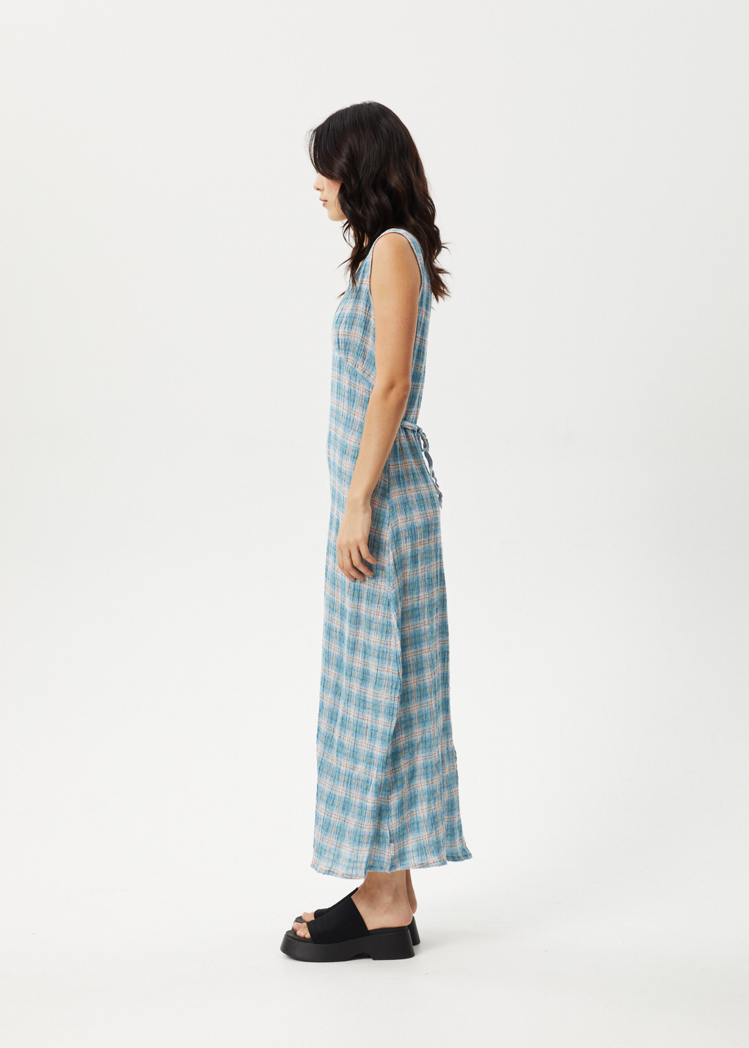 AFENDS Womens Position - Seersucker Check Maxi Dress - Lake Check 