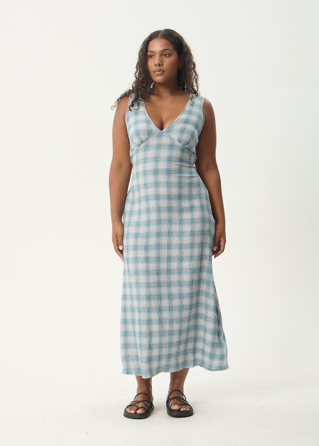 AFENDS Womens Position - Seersucker Maxi Dress - Lake Check