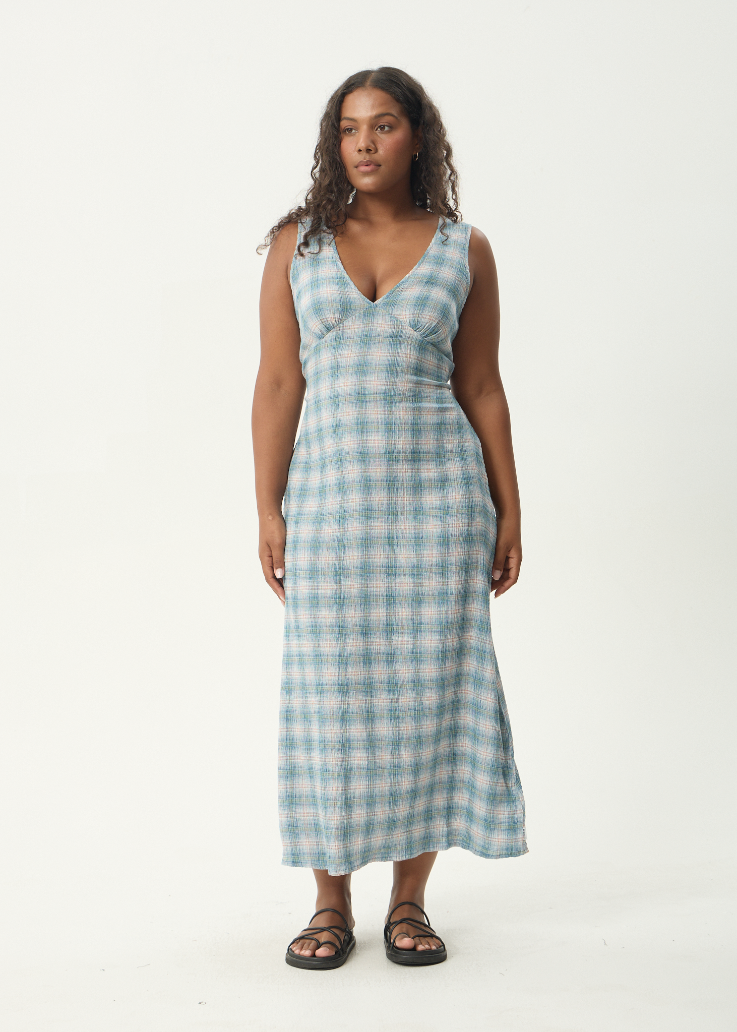 AFENDS Womens Position - Seersucker Maxi Dress - Lake Check