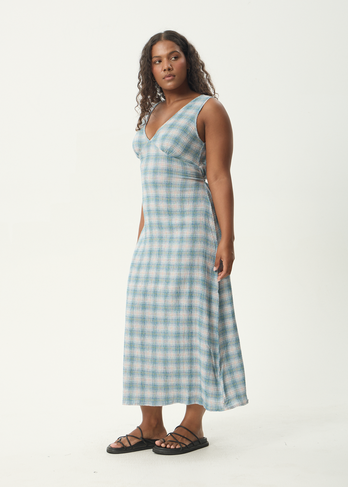 AFENDS Womens Position - Seersucker Maxi Dress - Lake Check