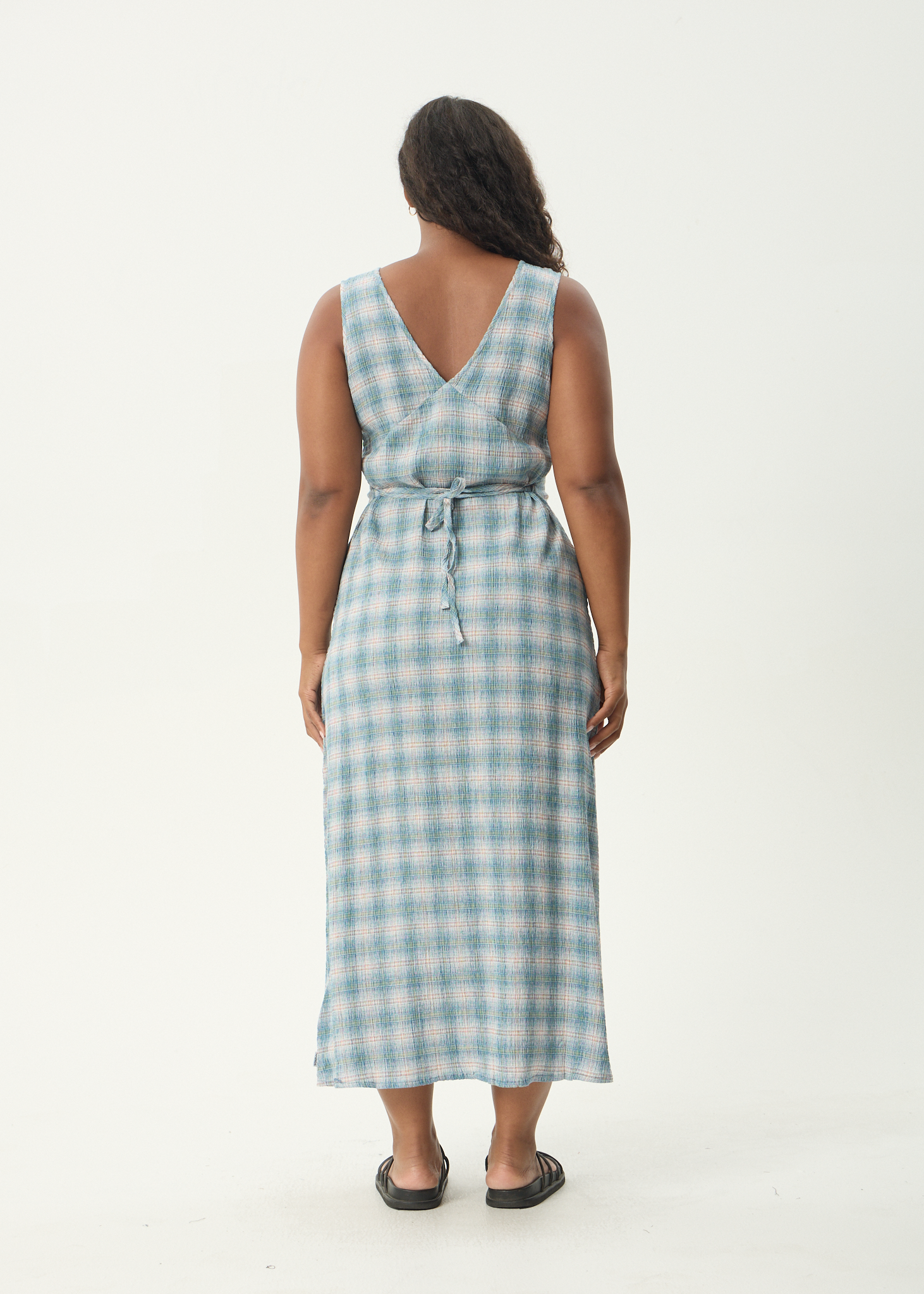AFENDS Womens Position - Seersucker Maxi Dress - Lake Check AFENDS Womens Position - Seersucker Maxi Dress - Lake Check