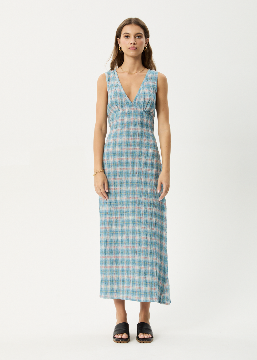 AFENDS Womens Position - Seersucker Check Maxi Dress - Lake Check