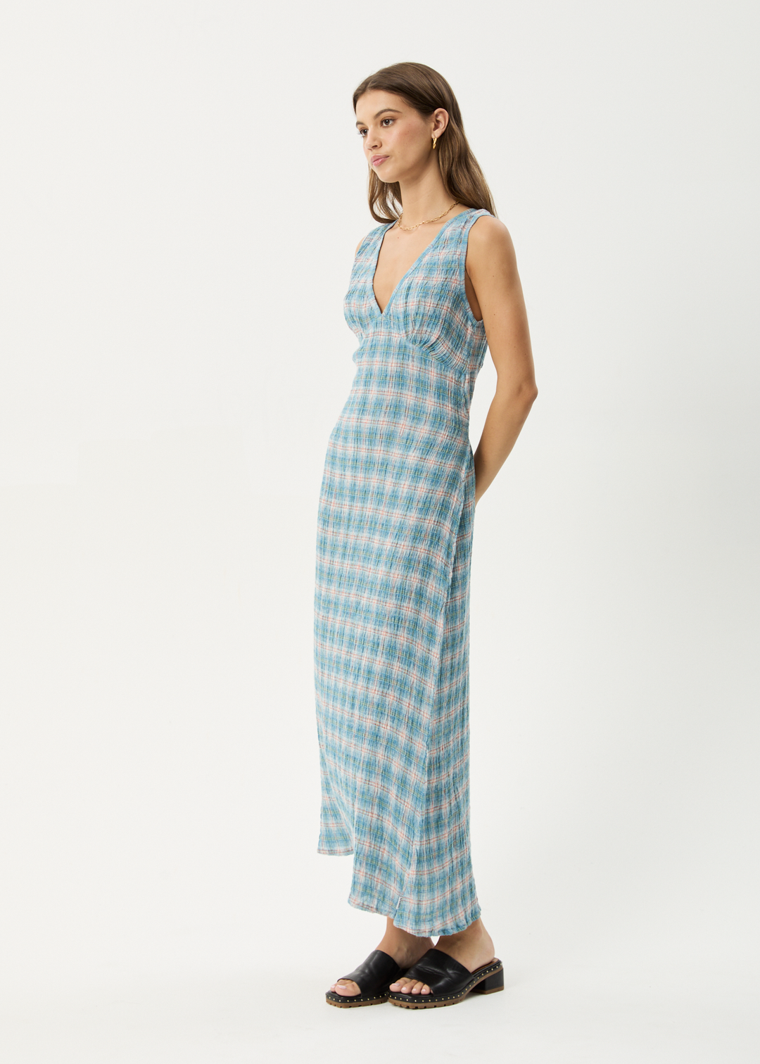 AFENDS Womens Position - Seersucker Check Maxi Dress - Lake Check