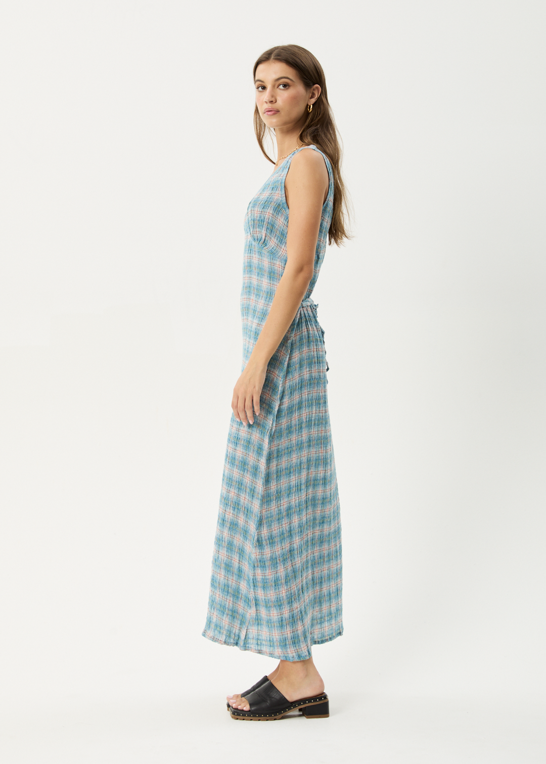 AFENDS Womens Position - Seersucker Check Maxi Dress - Lake Check