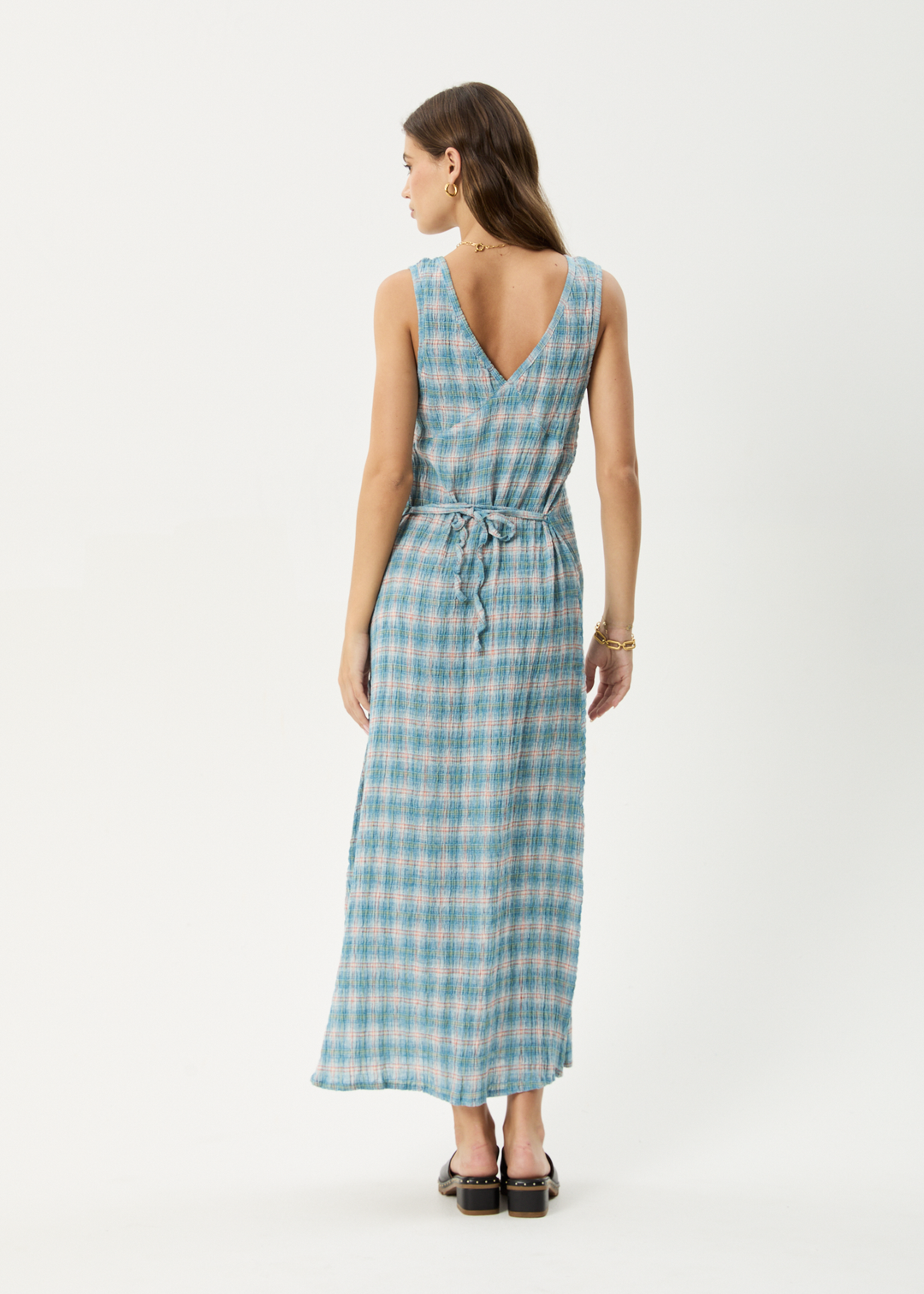 AFENDS Womens Position - Seersucker Check Maxi Dress - Lake Check