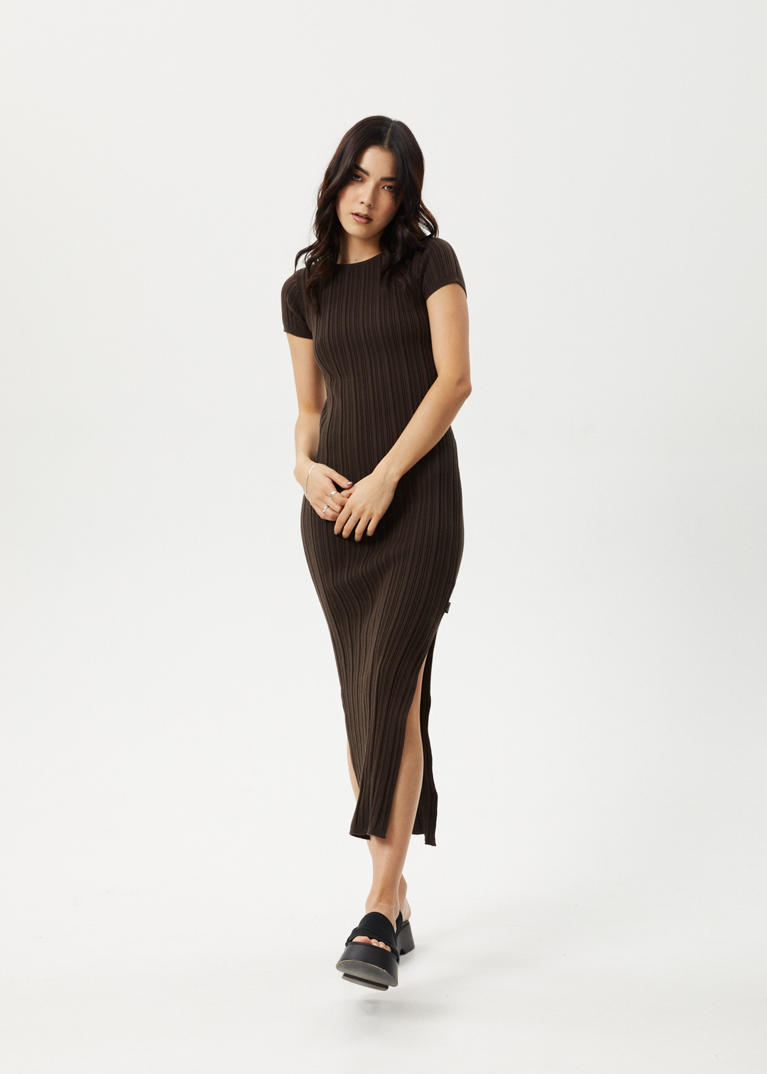 AFENDS Womens Landed - Knit Maxi Dress - Coffee 