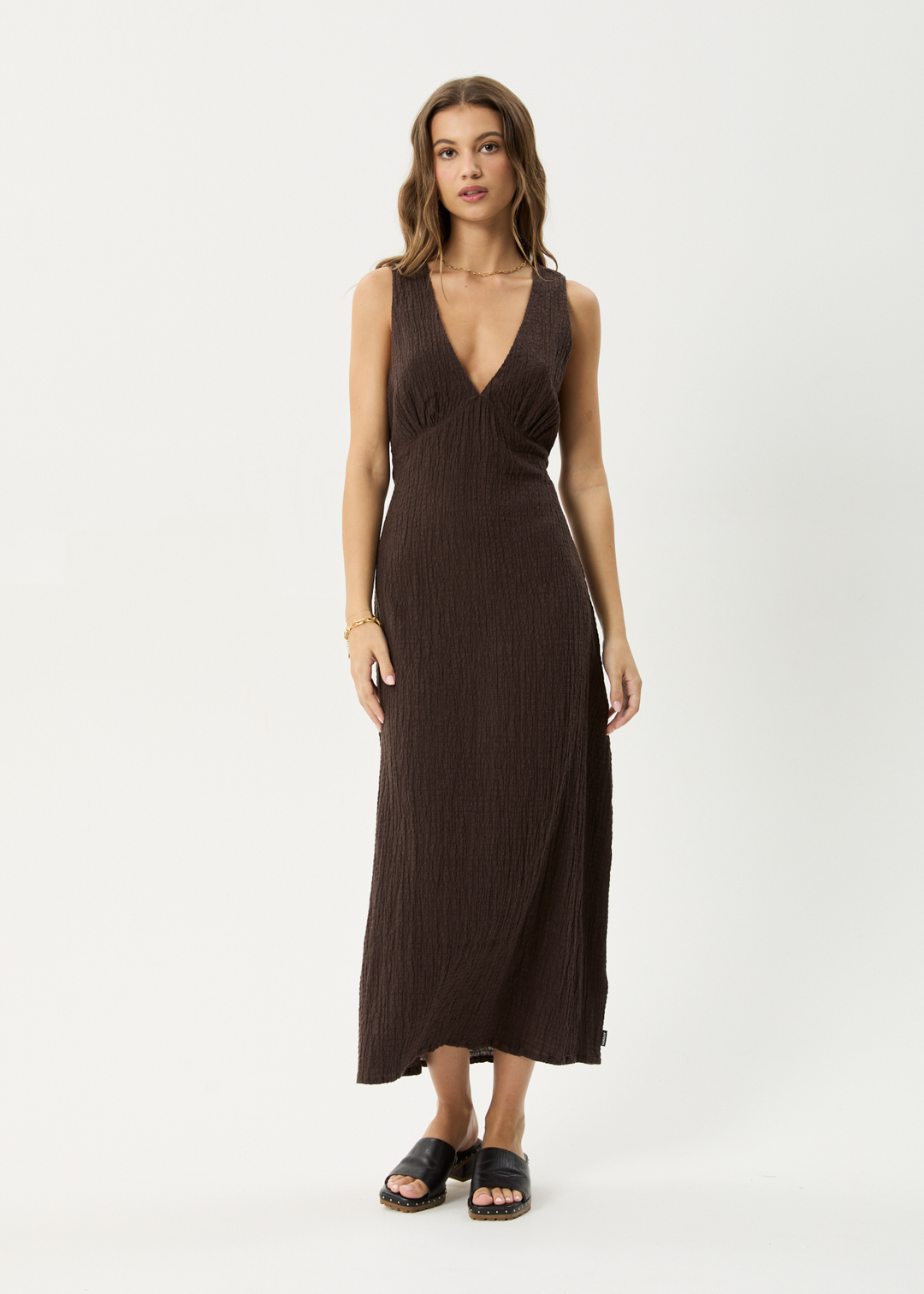 AFENDS Womens Focus - Seersucker Maxi Dress - Coffee