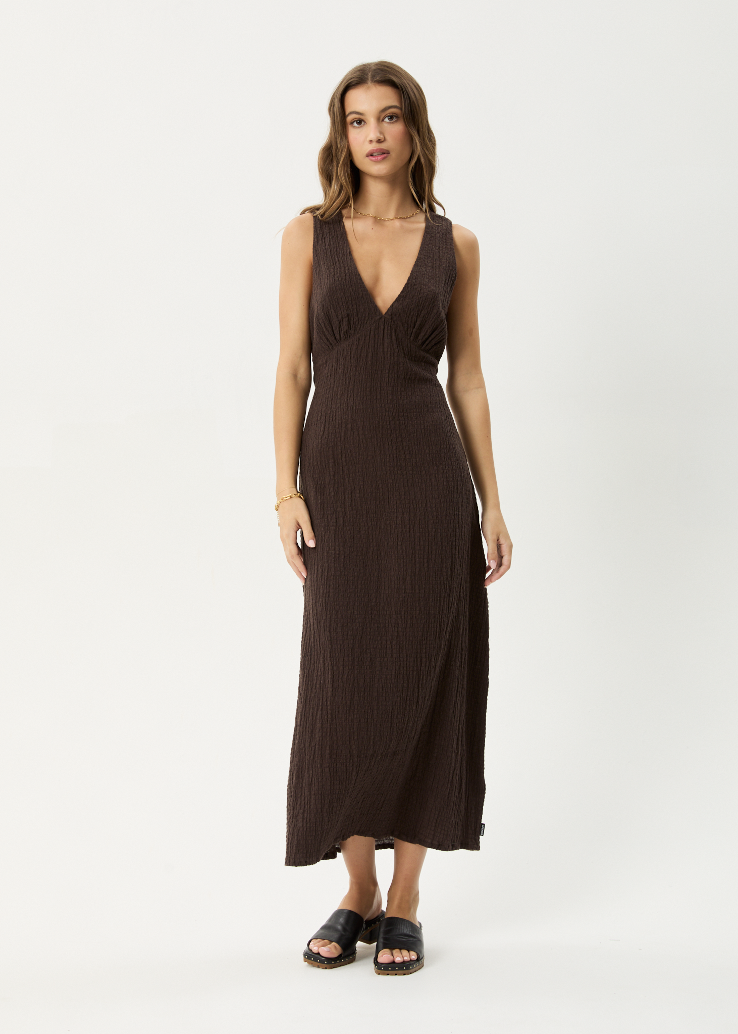 AFENDS Womens Focus - Seersucker Maxi Dress - Coffee