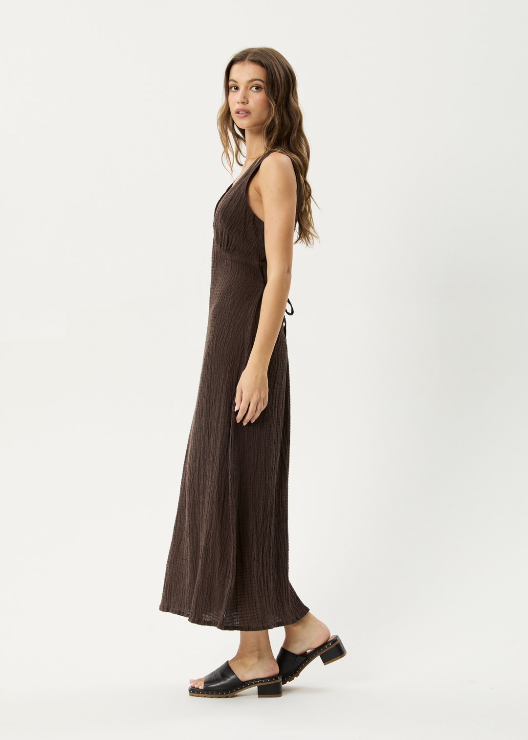 AFENDS Womens Focus - Seersucker Maxi Dress - Coffee