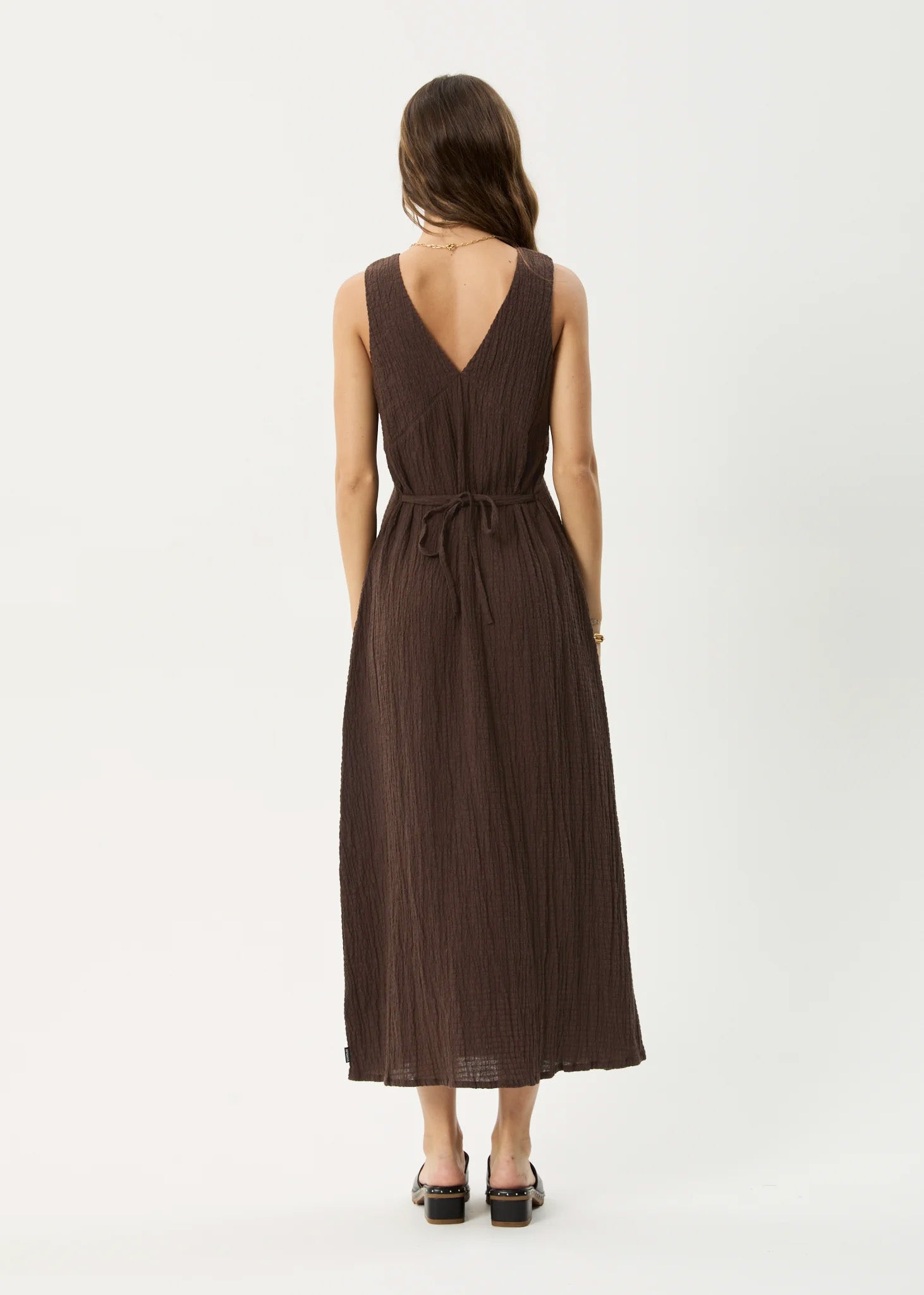 AFENDS Womens Focus Tully - Seersucker Maxi Dress - Coffee