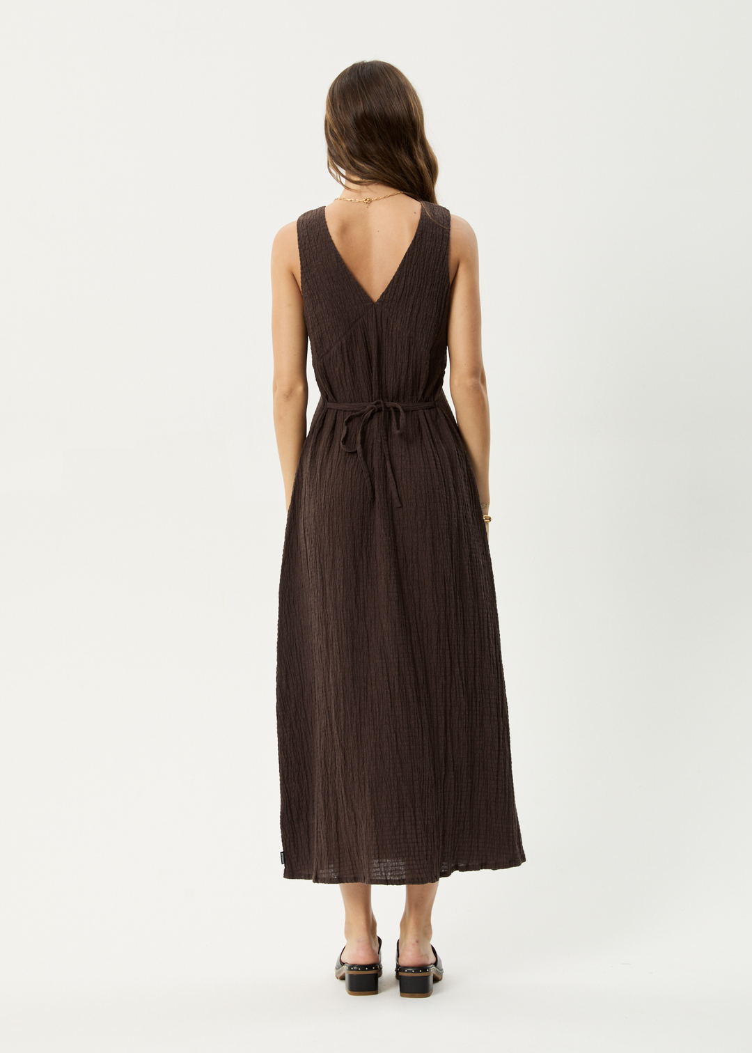 AFENDS Womens Focus - Seersucker Maxi Dress - Coffee