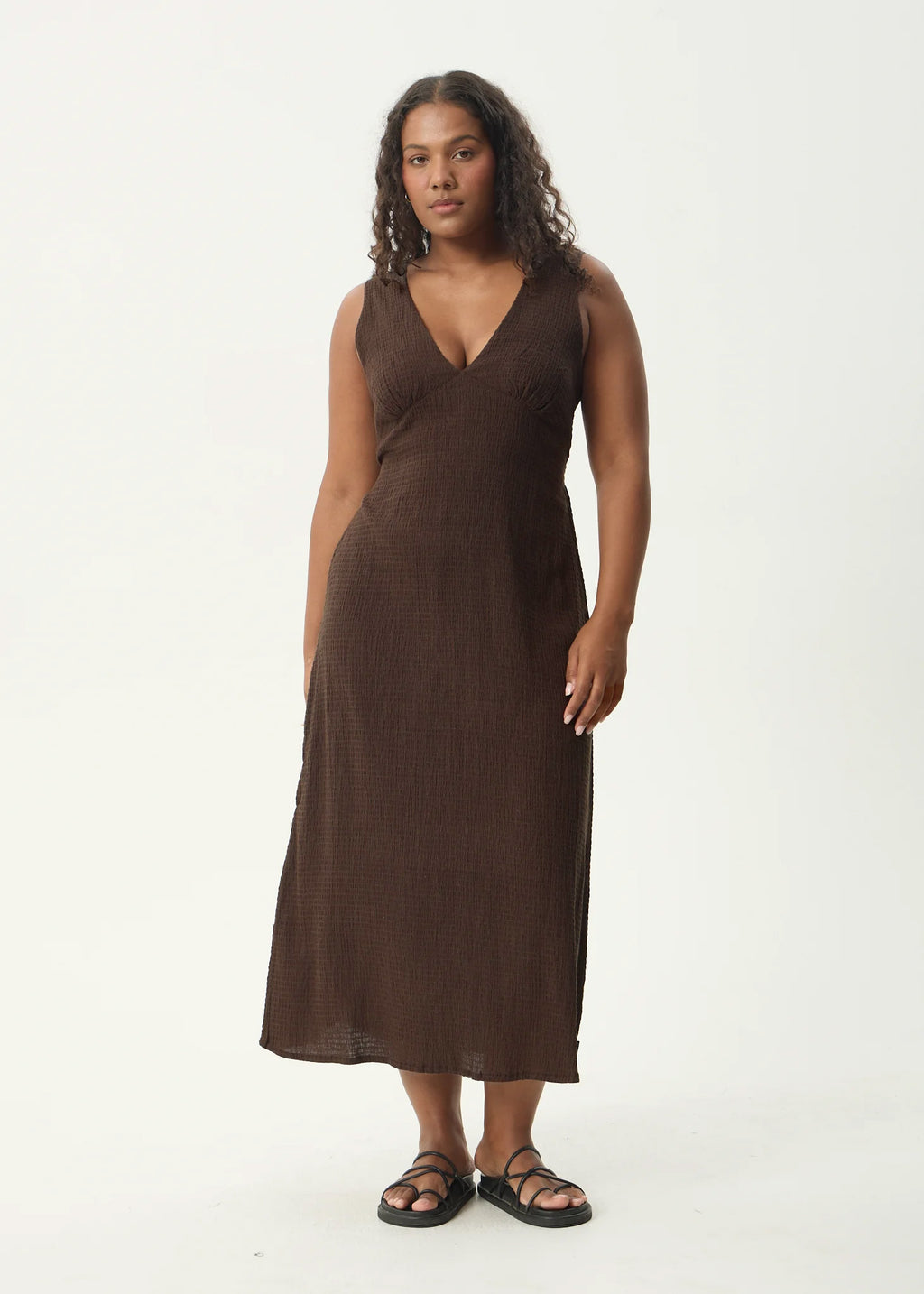 AFENDS Womens Focus Tully - Seersucker Maxi Dress - Coffee