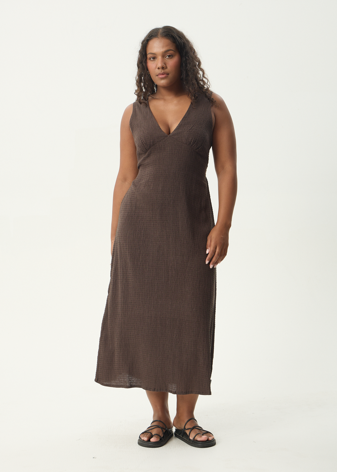 AFENDS Womens Focus - Seersucker Maxi Dress - Coffee