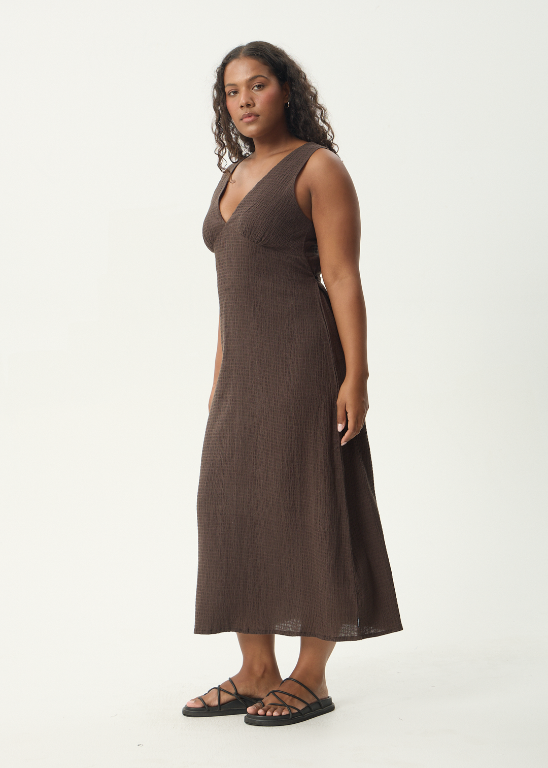 AFENDS Womens Focus - Seersucker Maxi Dress - Coffee