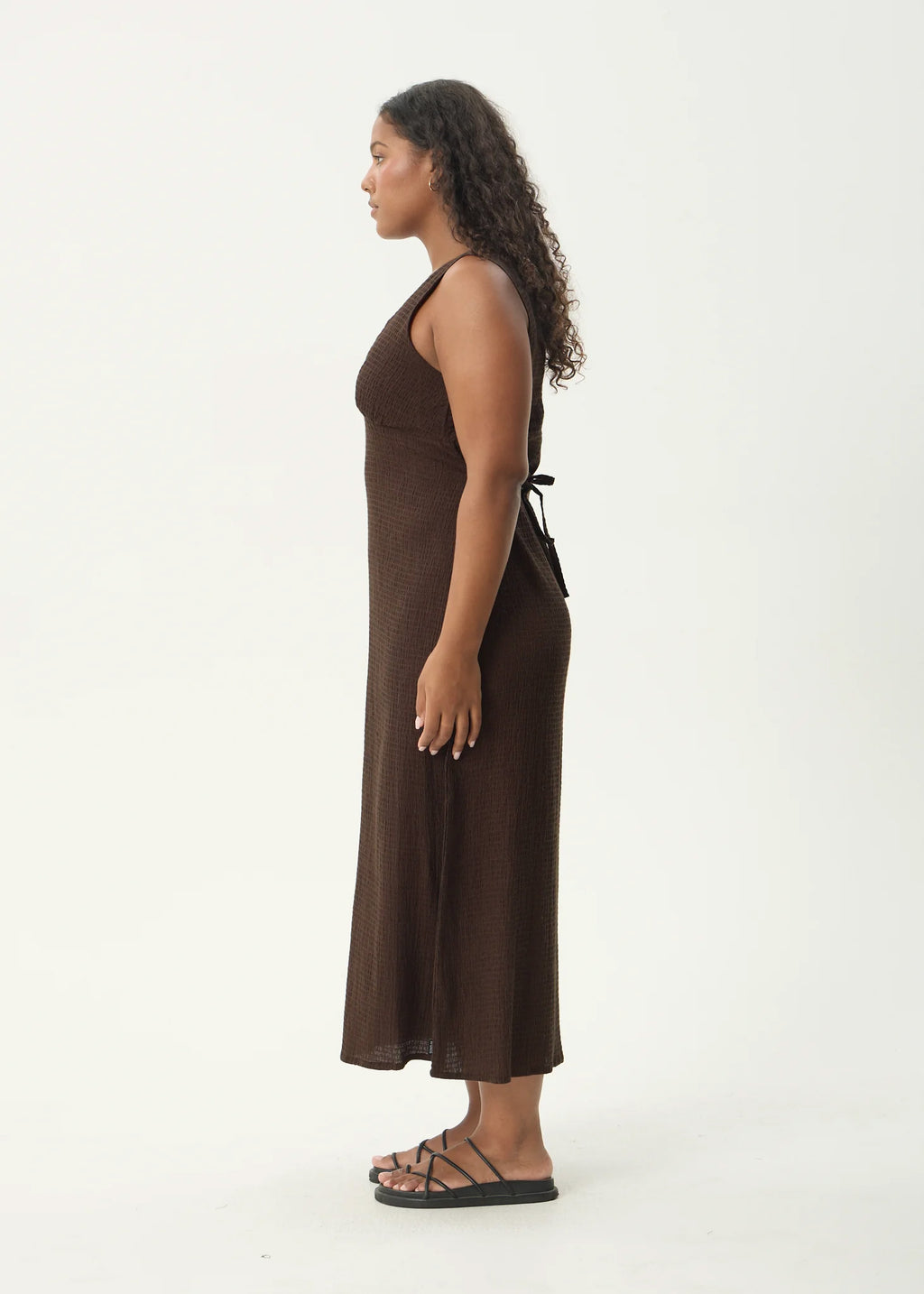 AFENDS Womens Focus Tully - Seersucker Maxi Dress - Coffee