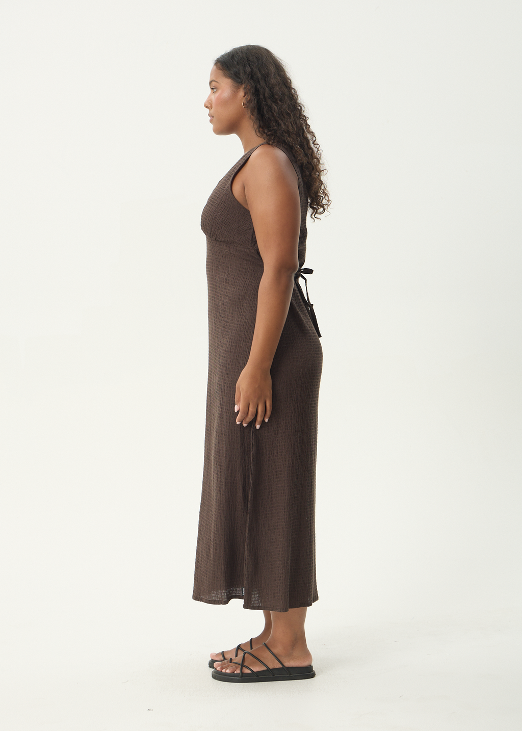 AFENDS Womens Focus - Seersucker Maxi Dress - Coffee