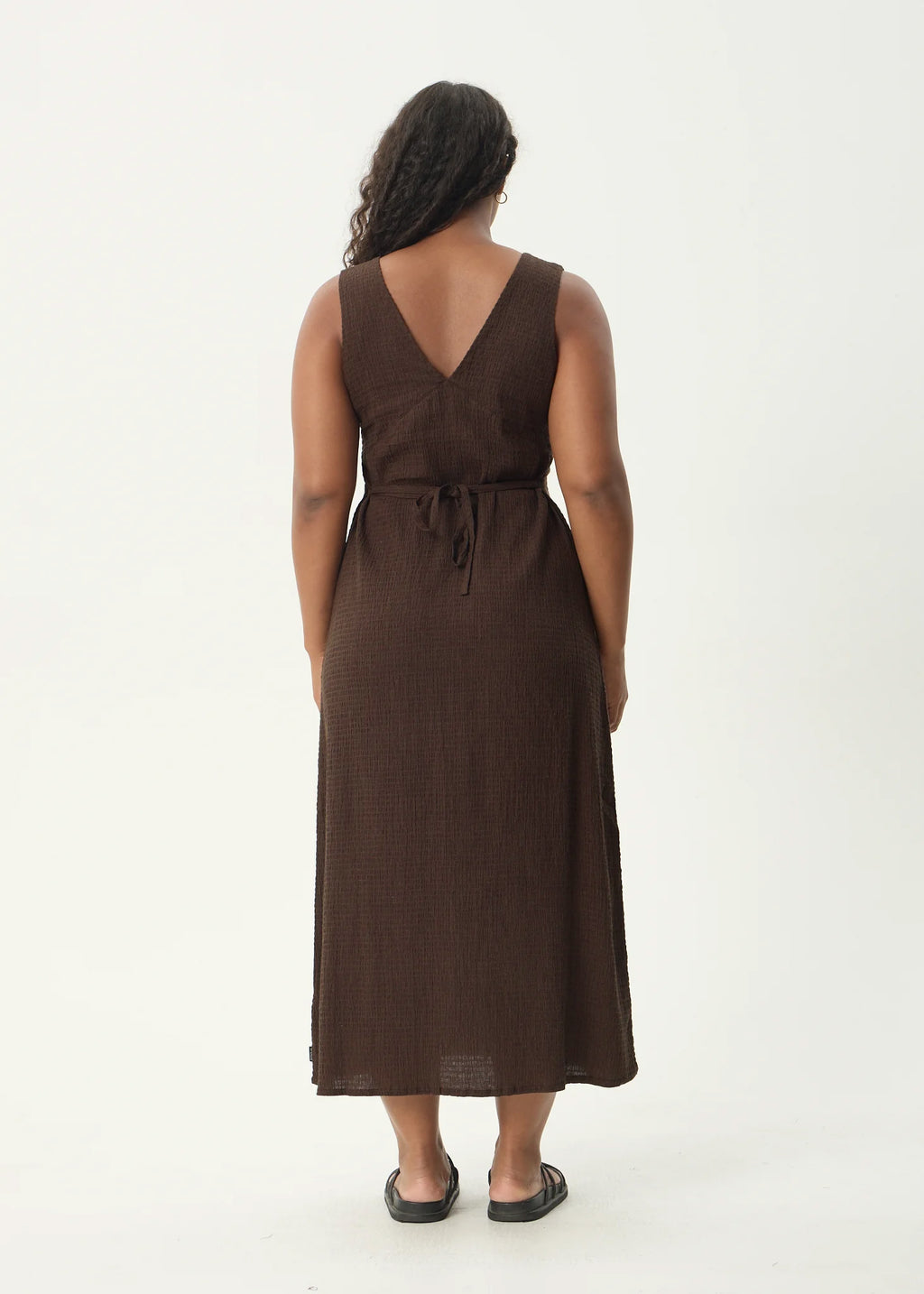 AFENDS Womens Focus Tully - Seersucker Maxi Dress - Coffee