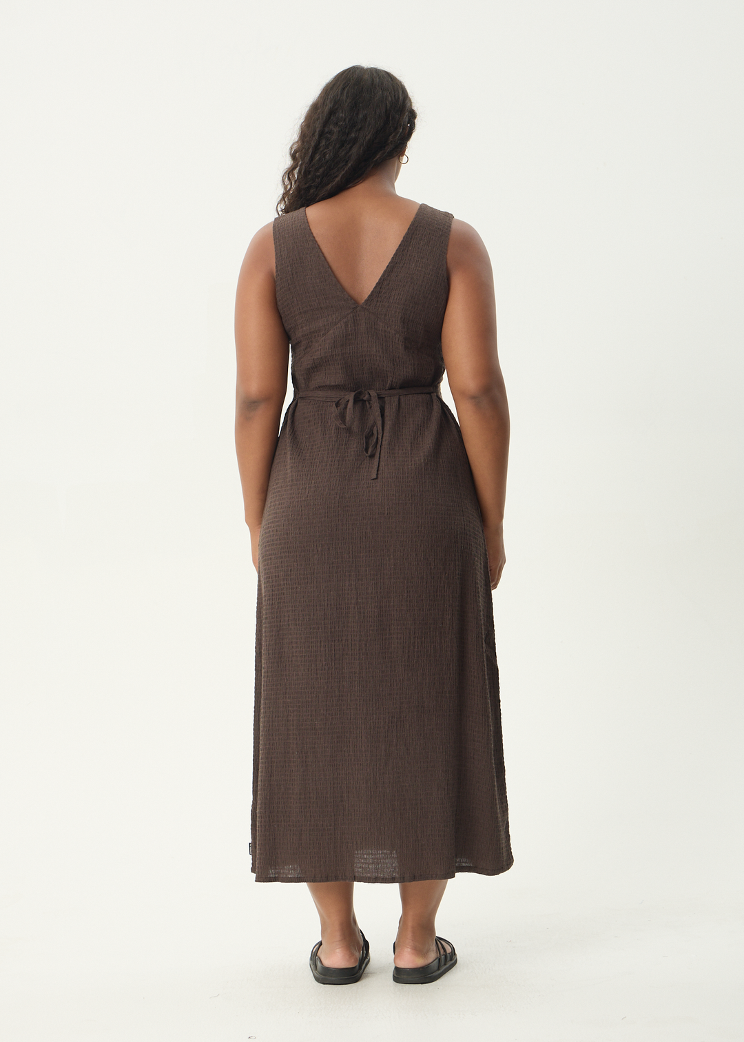 AFENDS Womens Focus - Seersucker Maxi Dress - Coffee