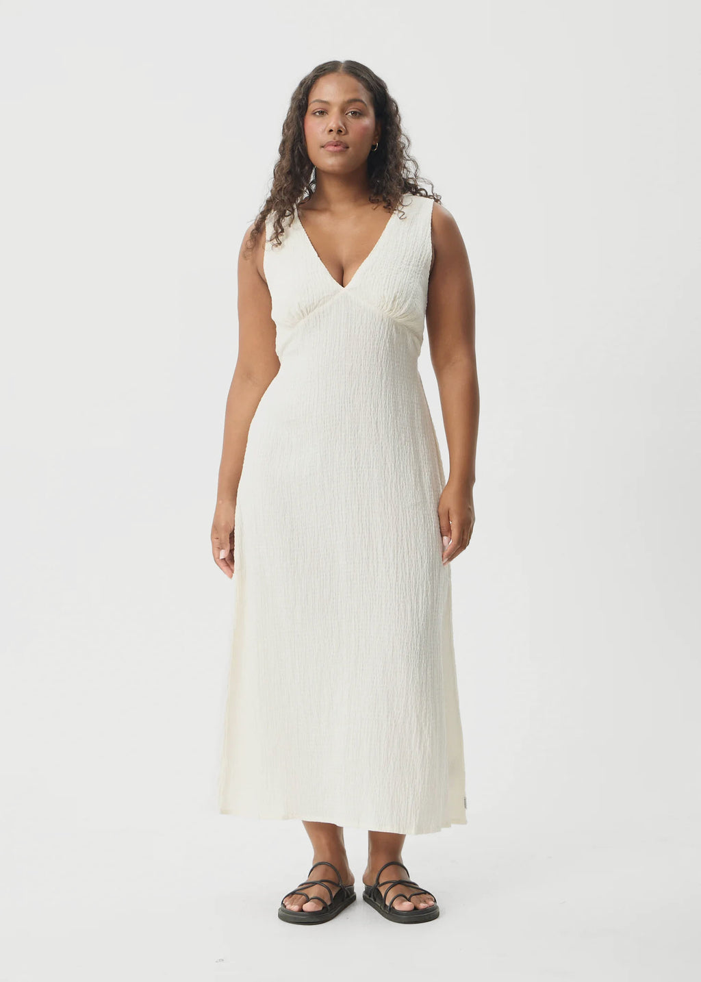 AFENDS Womens Focus - Seersucker Maxi Dress - Off White