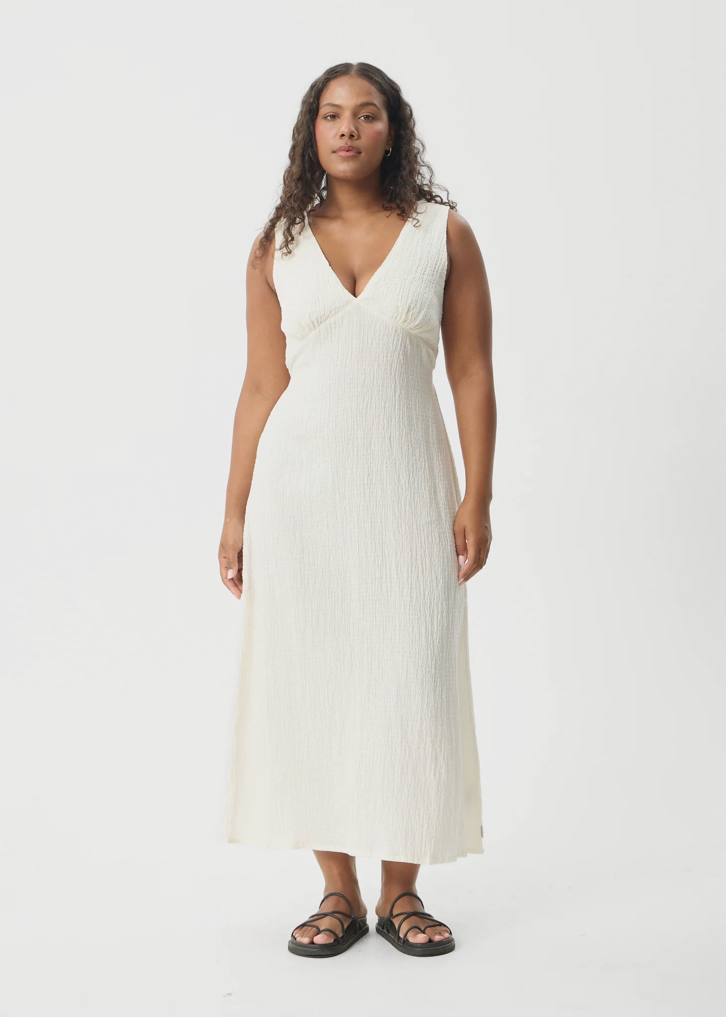AFENDS Womens Focus - Seersucker Maxi Dress - Off White