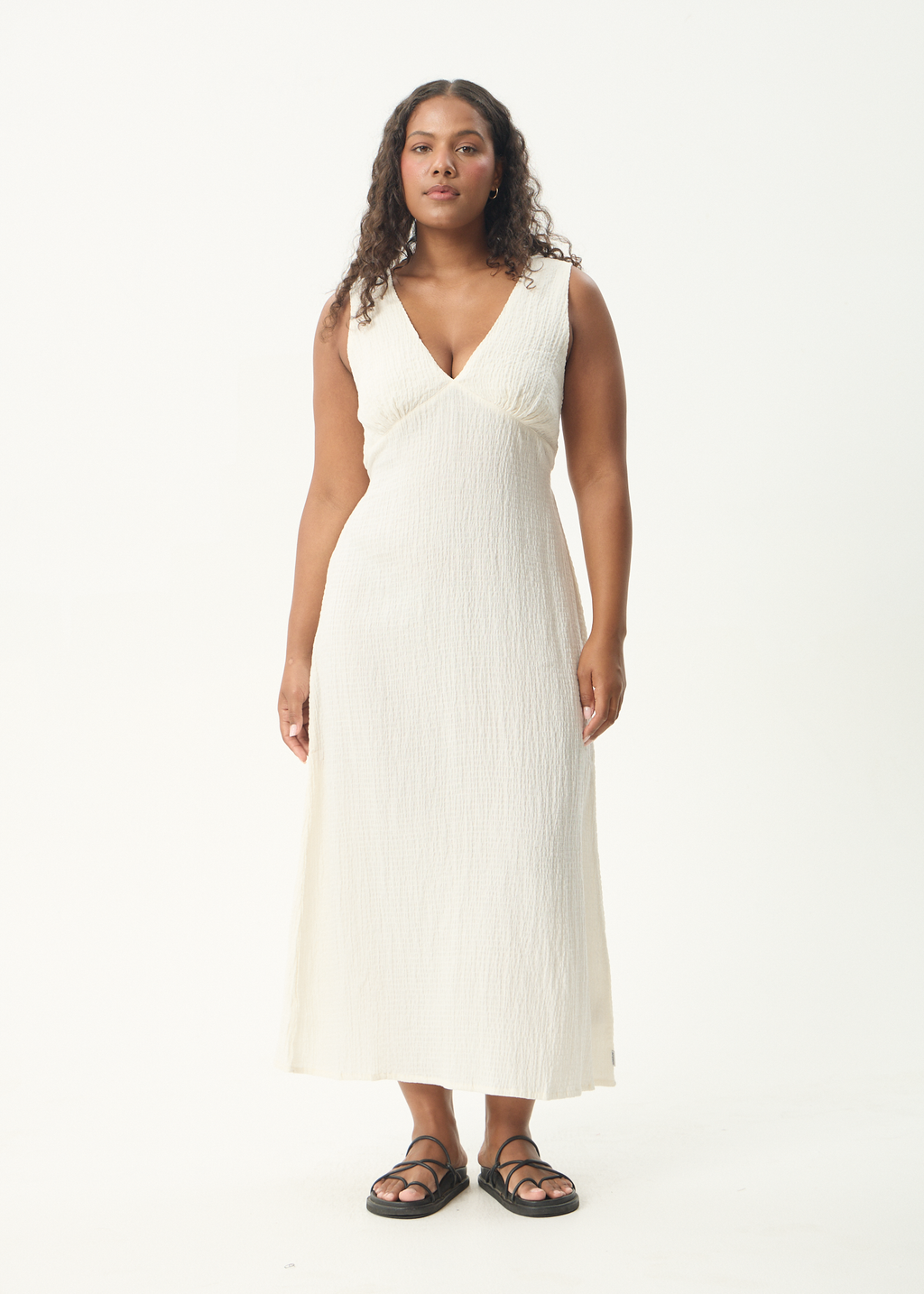 AFENDS Womens Focus - Seersucker Maxi Dress - Off White
