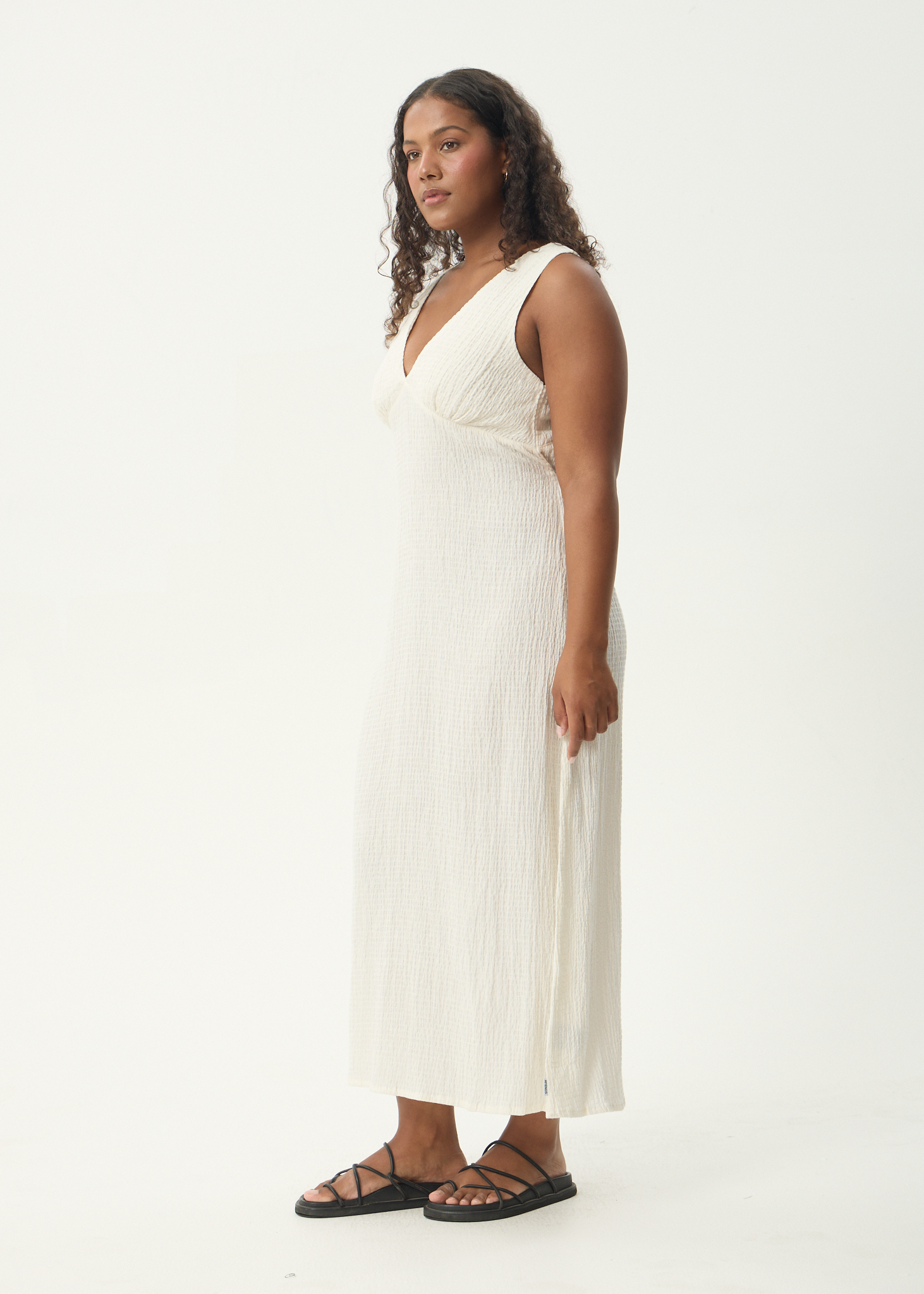 AFENDS Womens Focus - Seersucker Maxi Dress - Off White