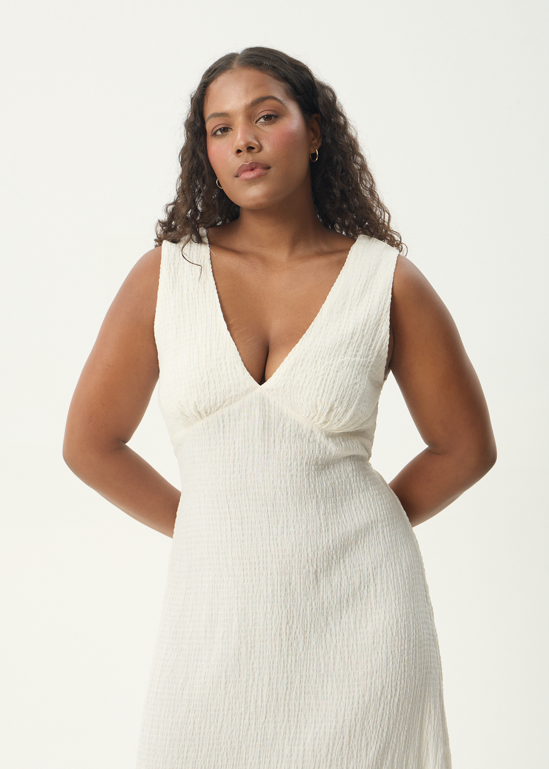 AFENDS Womens Focus - Seersucker Maxi Dress - Off White