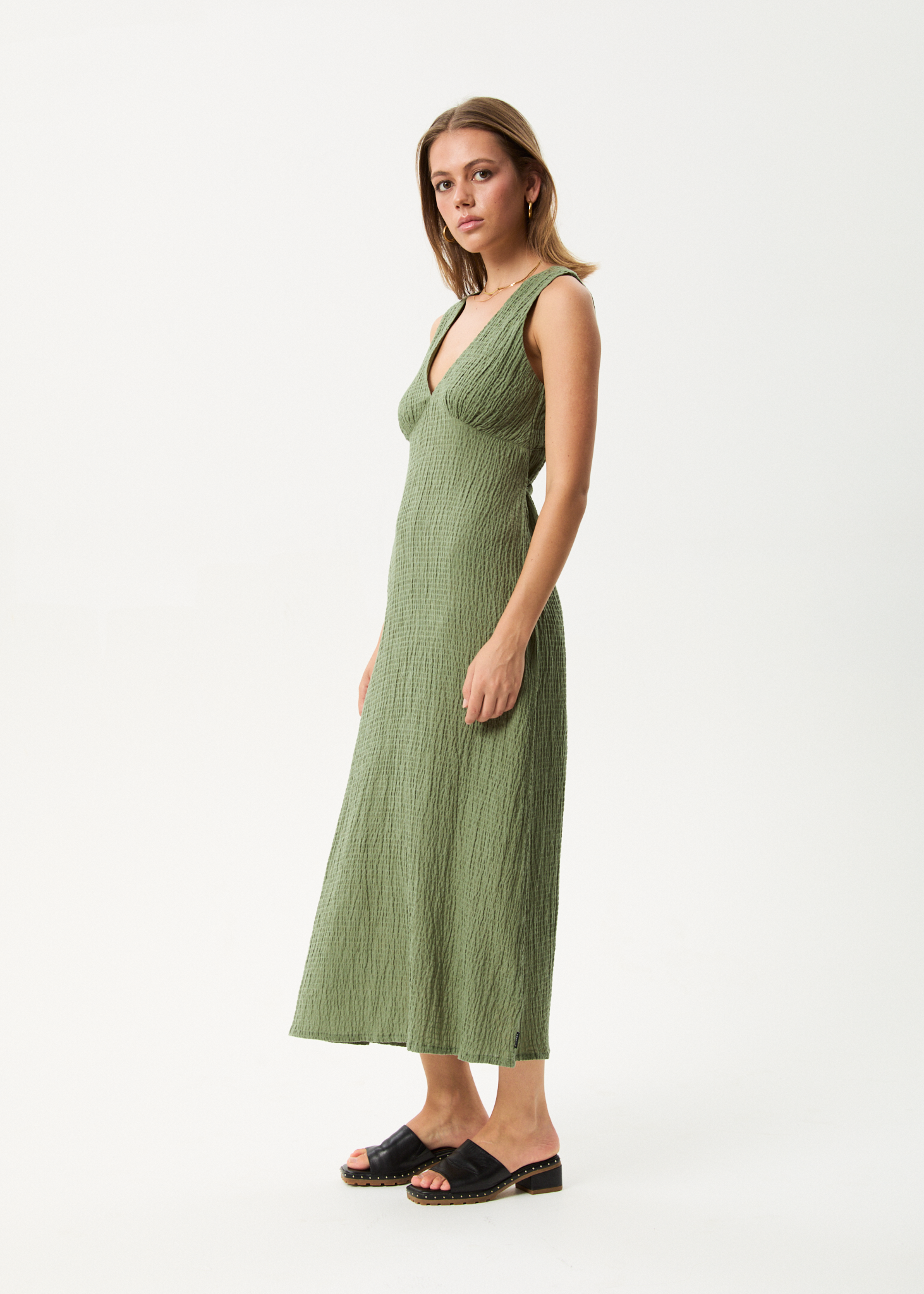 AFENDS Womens Focus - Seersucker Maxi Dress - Oil Green AFENDS Womens Focus - Seersucker Maxi Dress - Oil Green