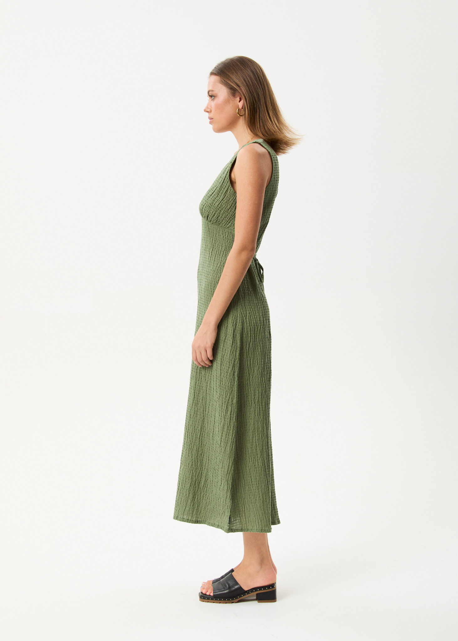 AFENDS Womens Focus - Seersucker Maxi Dress - Oil Green AFENDS Womens Focus - Seersucker Maxi Dress - Oil Green