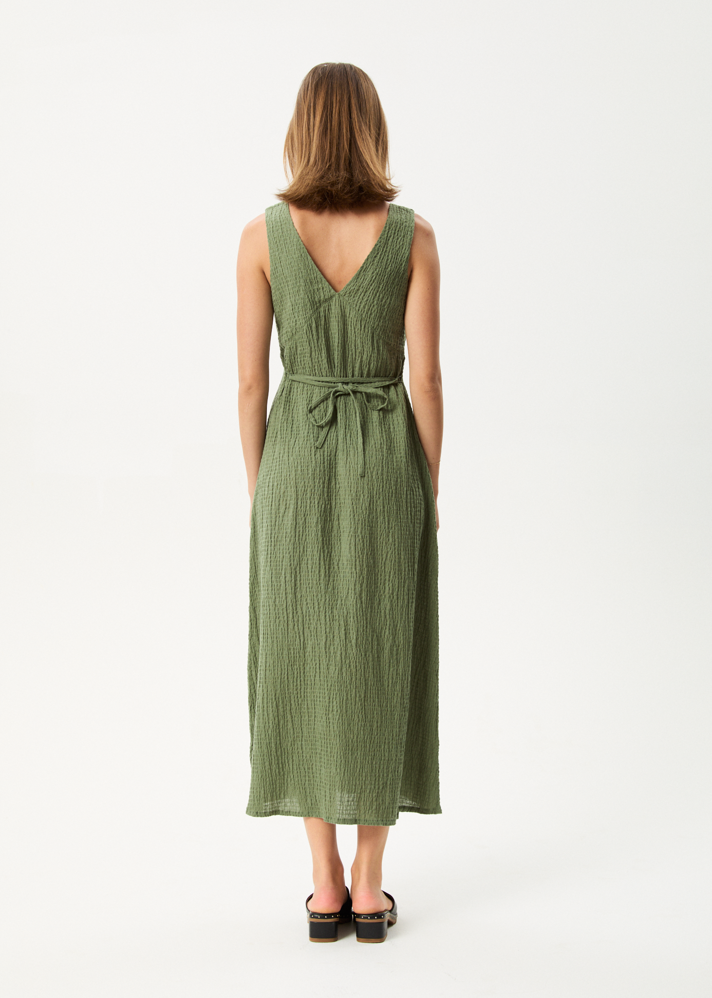 AFENDS Womens Focus - Seersucker Maxi Dress - Oil Green
