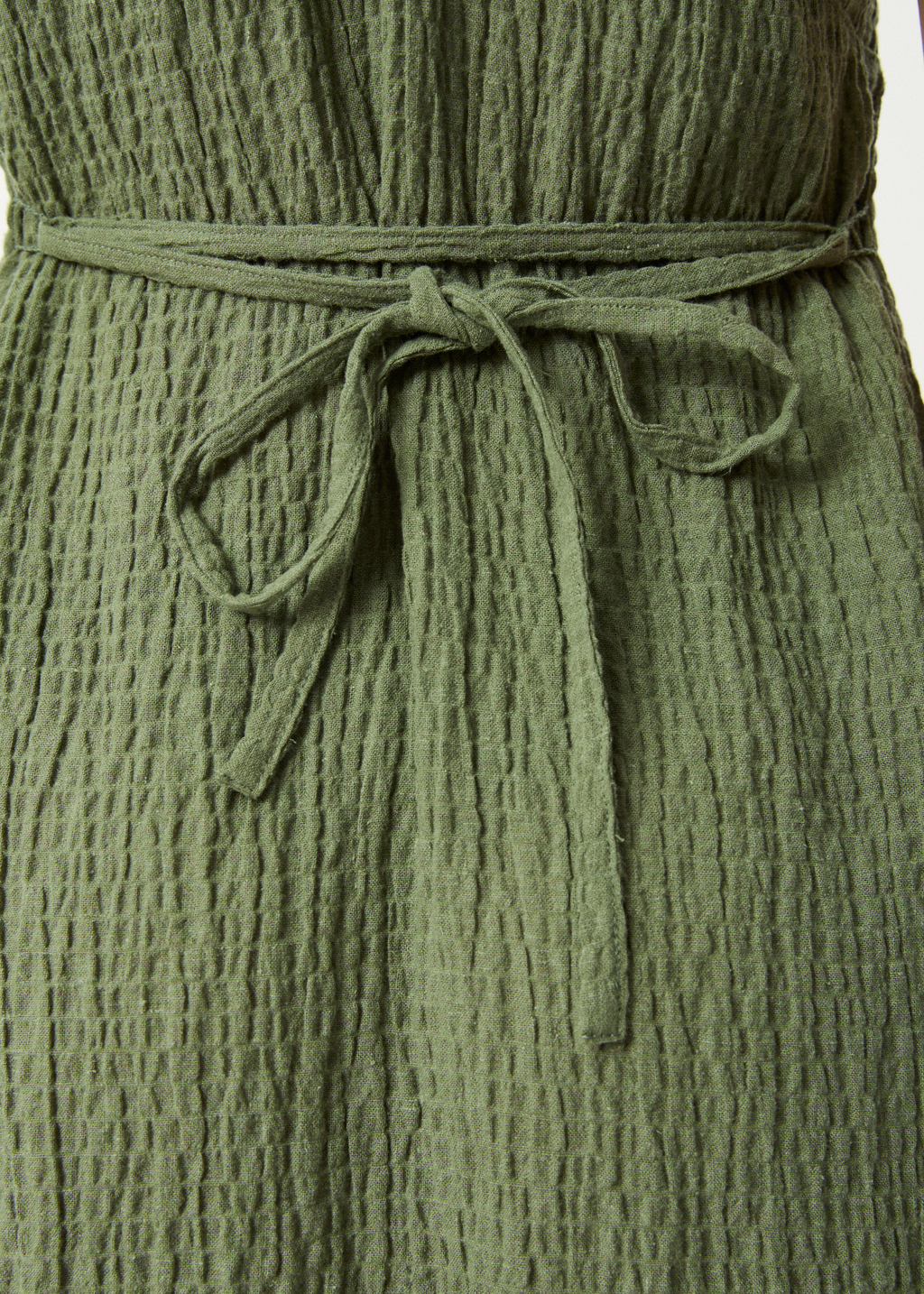 AFENDS Womens Focus - Seersucker Maxi Dress - Oil Green