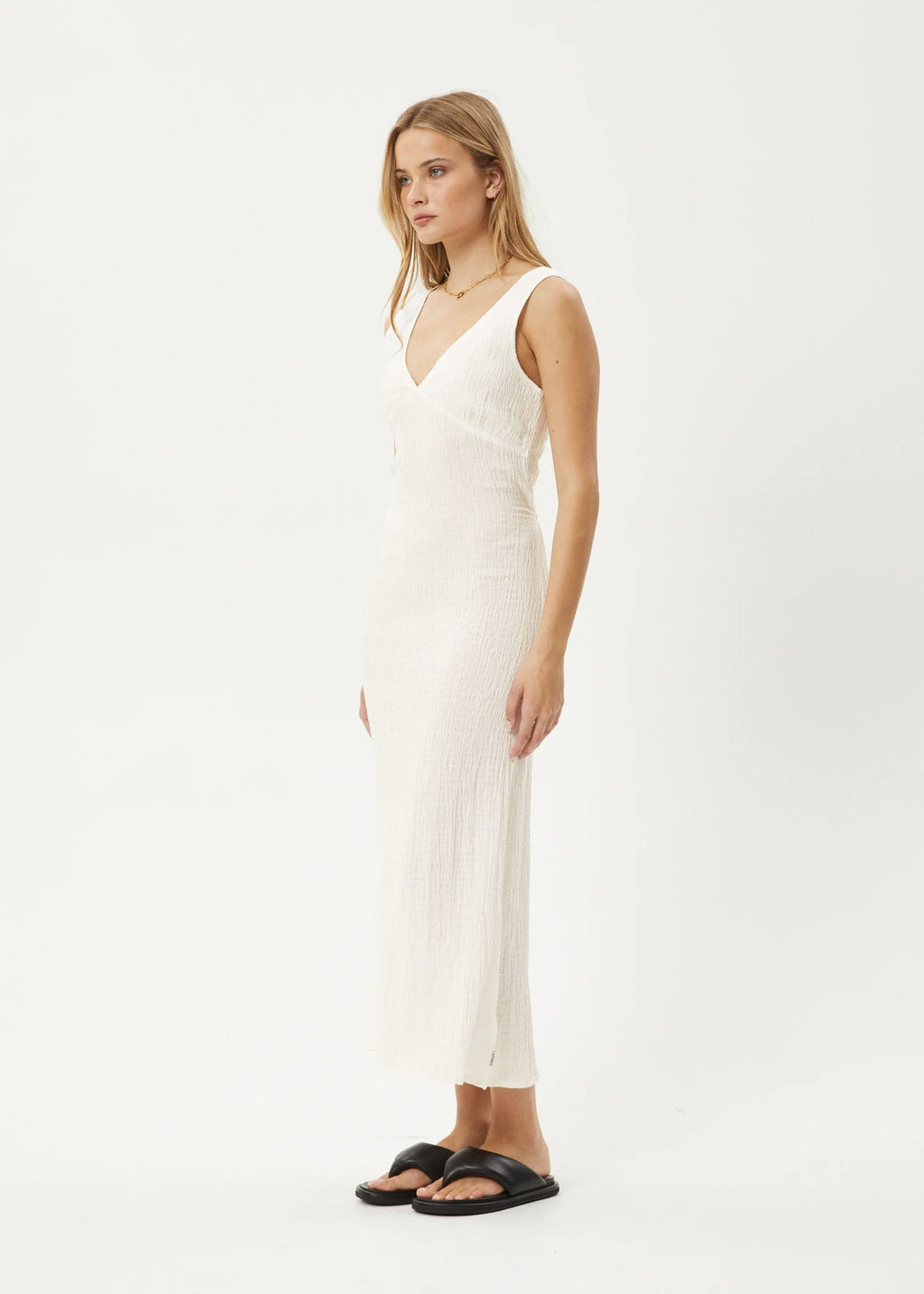 AFENDS Womens Focus - Seersucker Maxi Dress - Off White