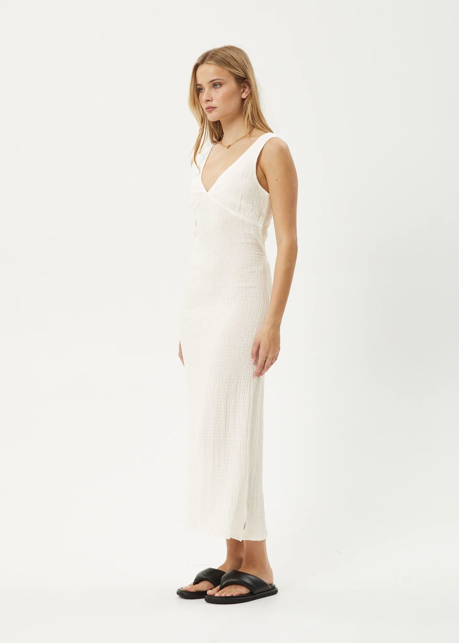 AFENDS Womens Focus - Seersucker Maxi Dress - Off White