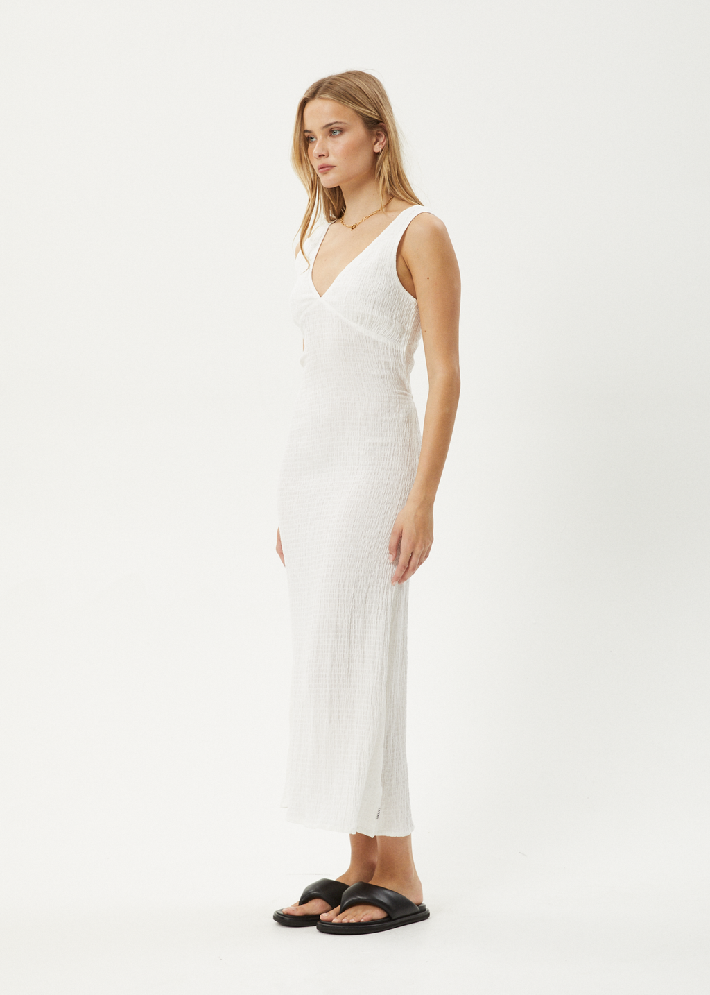 AFENDS Womens Focus - Seersucker Maxi Dress - Off White
