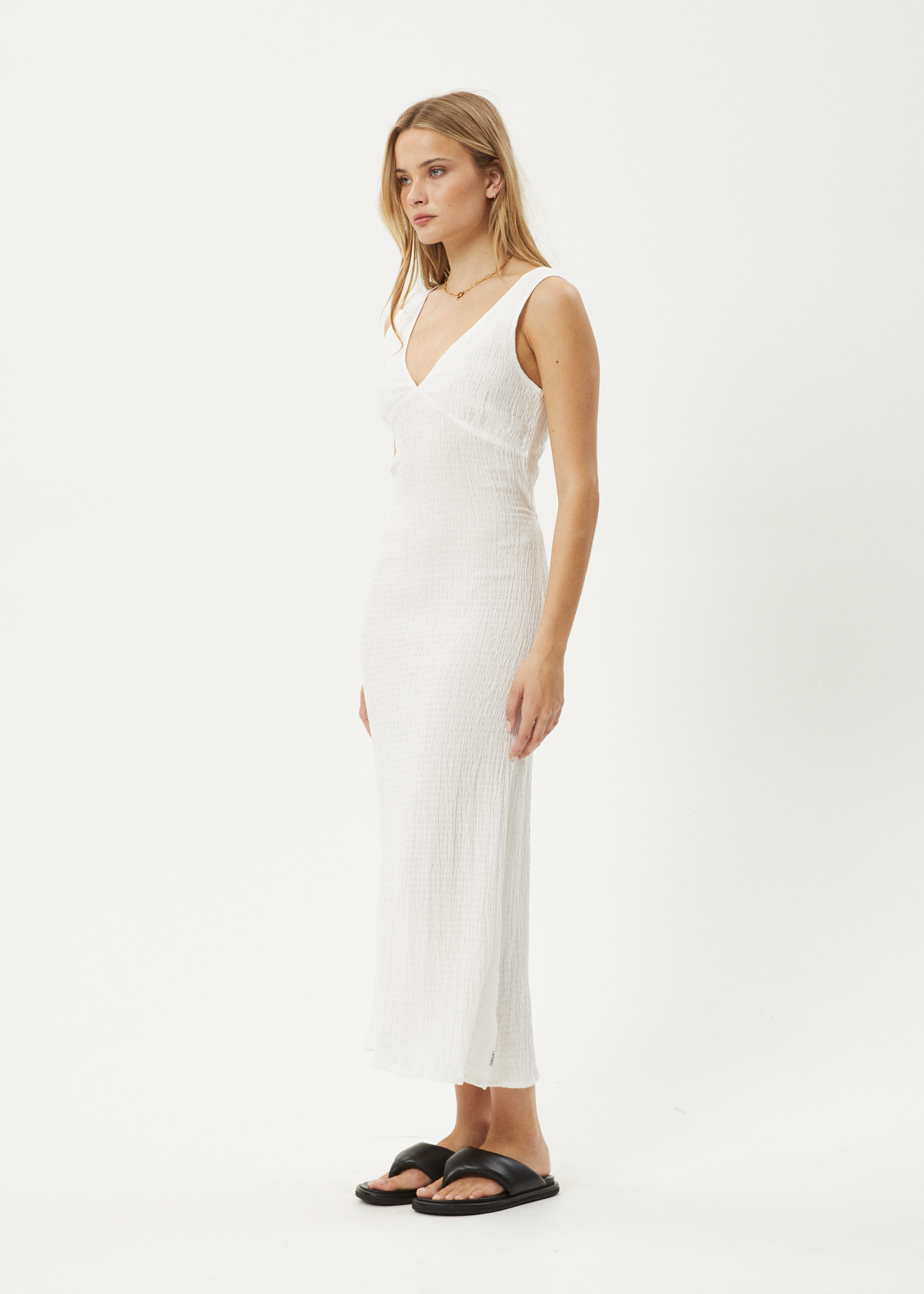 AFENDS Womens Focus - Seersucker Maxi Dress - Off White