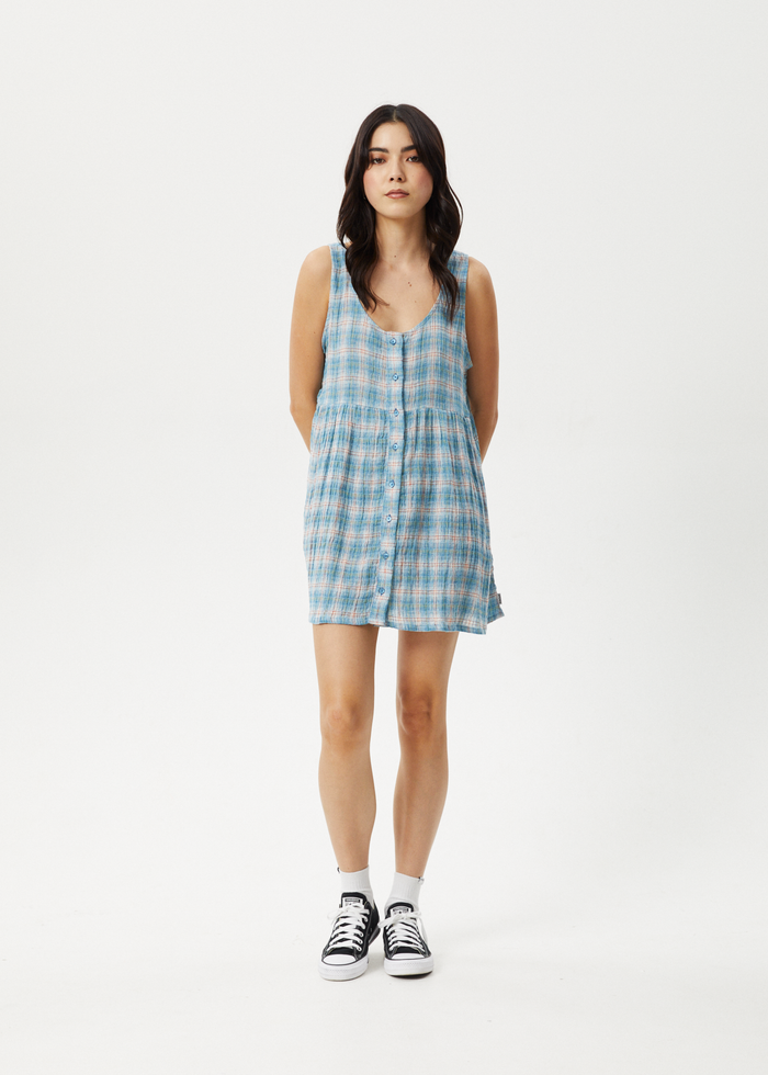 Afends Womens Position Jesse - Seer Sucker Check Dress - Lake Check 