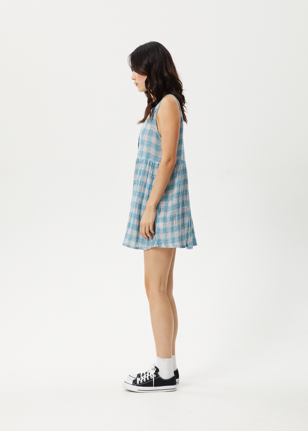 AFENDS Womens Position Jesse - Seer Sucker Check Dress - Lake Check 